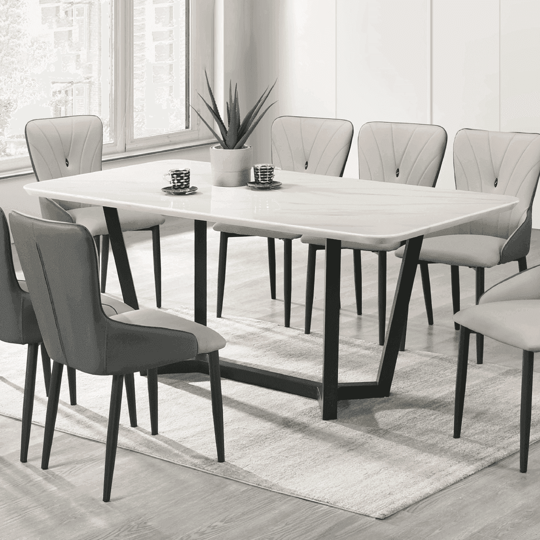 Fiorella Marble Dining Table 180cm - Modern White Marble Top with Sturdy Metal Base - Perfect for Dining Room, Kitchen, and Entertaining Guests