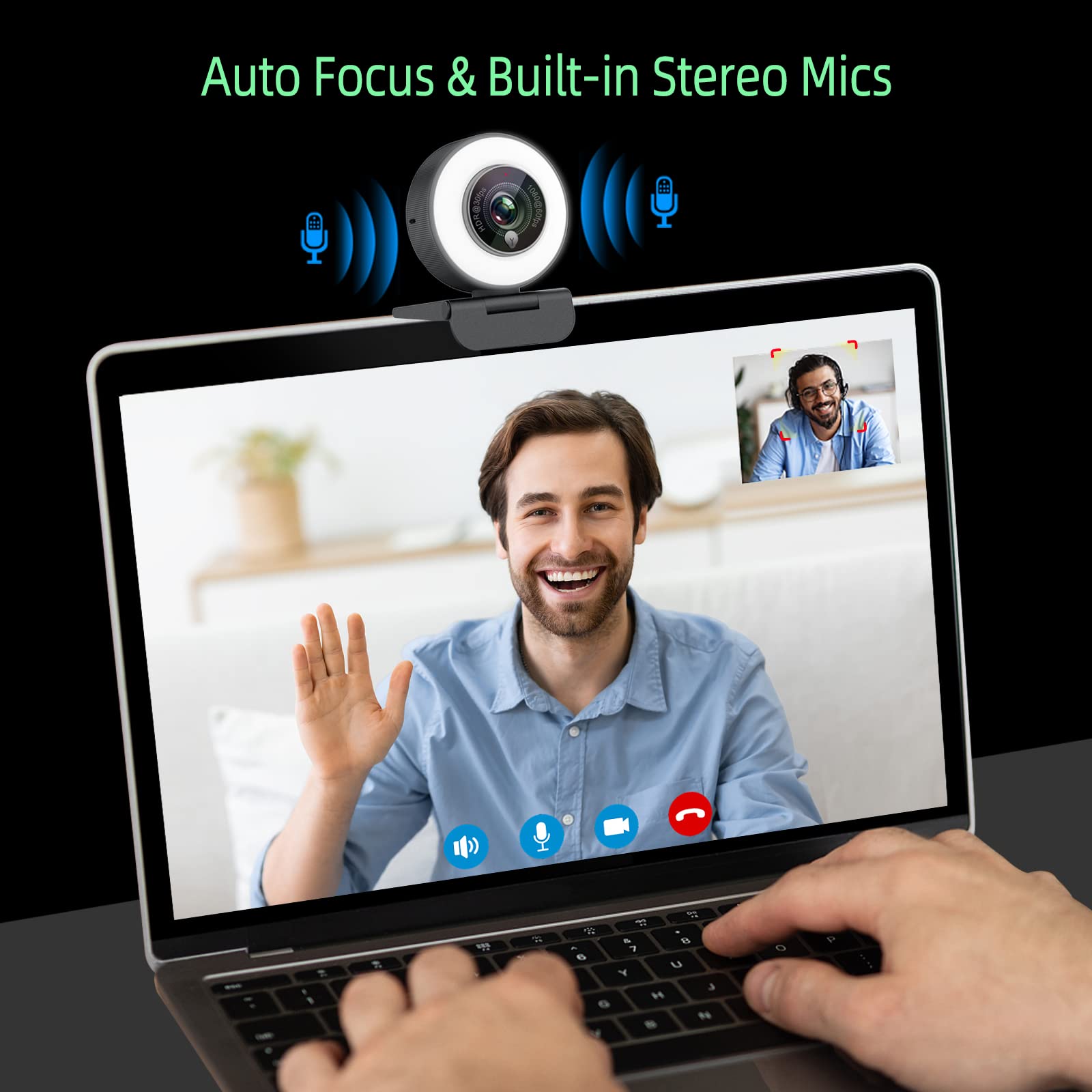 Angetube 1080P Webcam with Ring Light - USB Streaming Camera 60FPS with Built-in Mic, Auto Light Correction, Adjustable FOV, HDR Compatible for Zoom/Skype/Teams - Perfect for Video Conferencing, Online Classes & Live Streaming on PC, Laptop, Mac