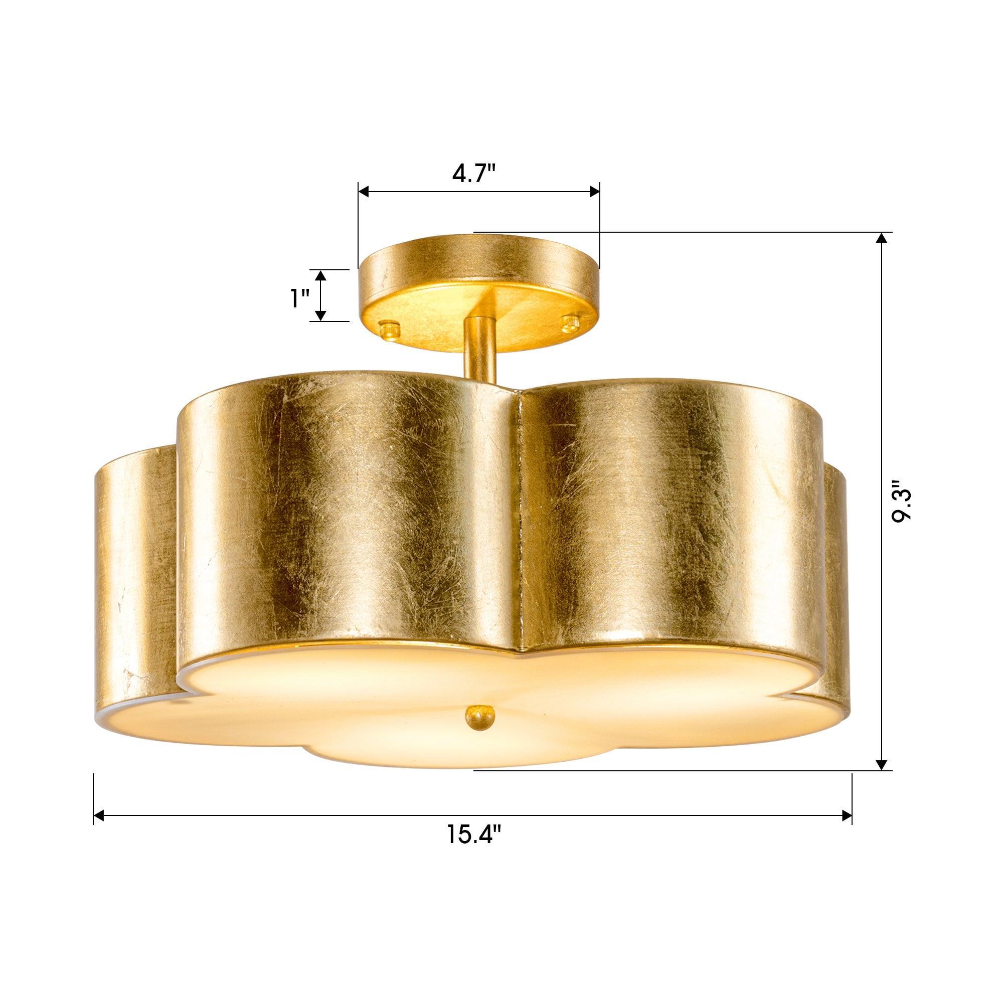 Modern Golden Semi Flush Mount Ceiling Light Fixture - 3 Lights for Bedroom, Dining Room, Living Room & Hallway Lighting
