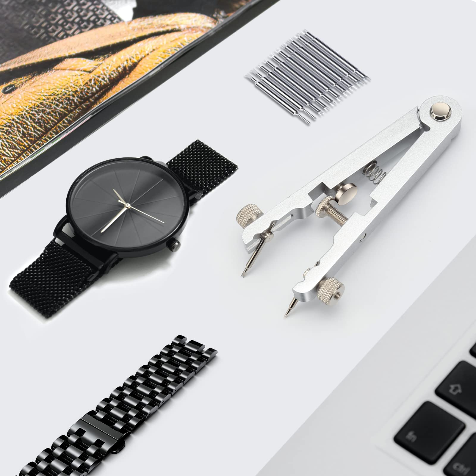 Professional Watch Spring Bar Pliers Tool Kit - 8 Durable Tips for Watch Repair, Bracelet Strap Band Removal & Link Adjustment - Essential Watchmaker Tool for DIY Watch Maintenance & Jewelry Repair (Model 6825) - Perfect for Watch Enthusiasts, Jewelers & Home Repair Kits