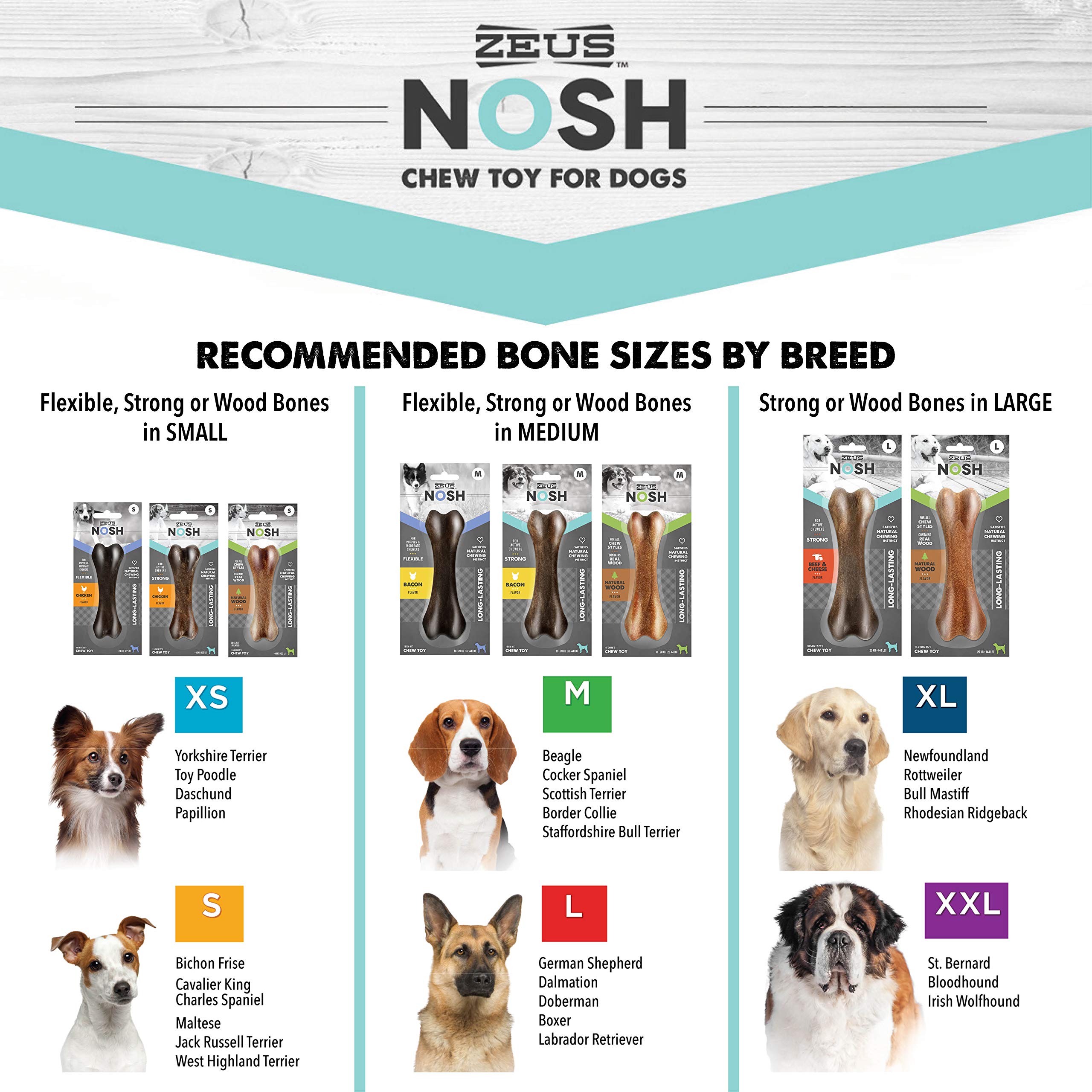 ZEUS Nosh Timber Wood Dog Chew Bones - Natural Long-Lasting Chew Toys for Small Dogs | Safe Wooden Dental Treats for Puppies & Teething - Perfect for Indoor Play & Outdoor Adventures
