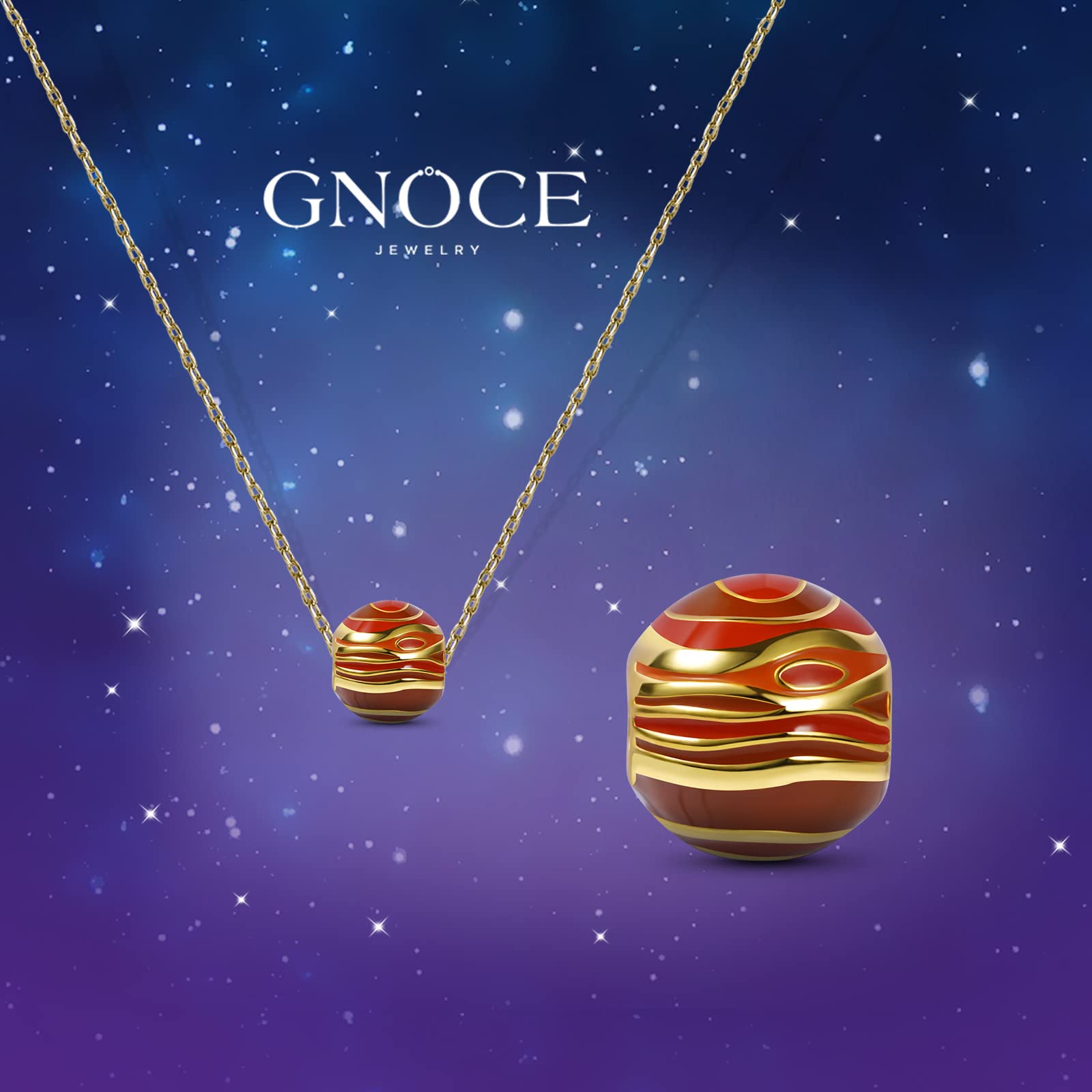 GNOCE Saturn Bead Charms for Bracelet - 925 Sterling Silver 18K Gold Plated Solar System Planet Jewelry - Women's Eight Planets Charm (Jupiter) - Perfect for DIY Bracelets, Necklaces & Gifts for Astronomy Lovers