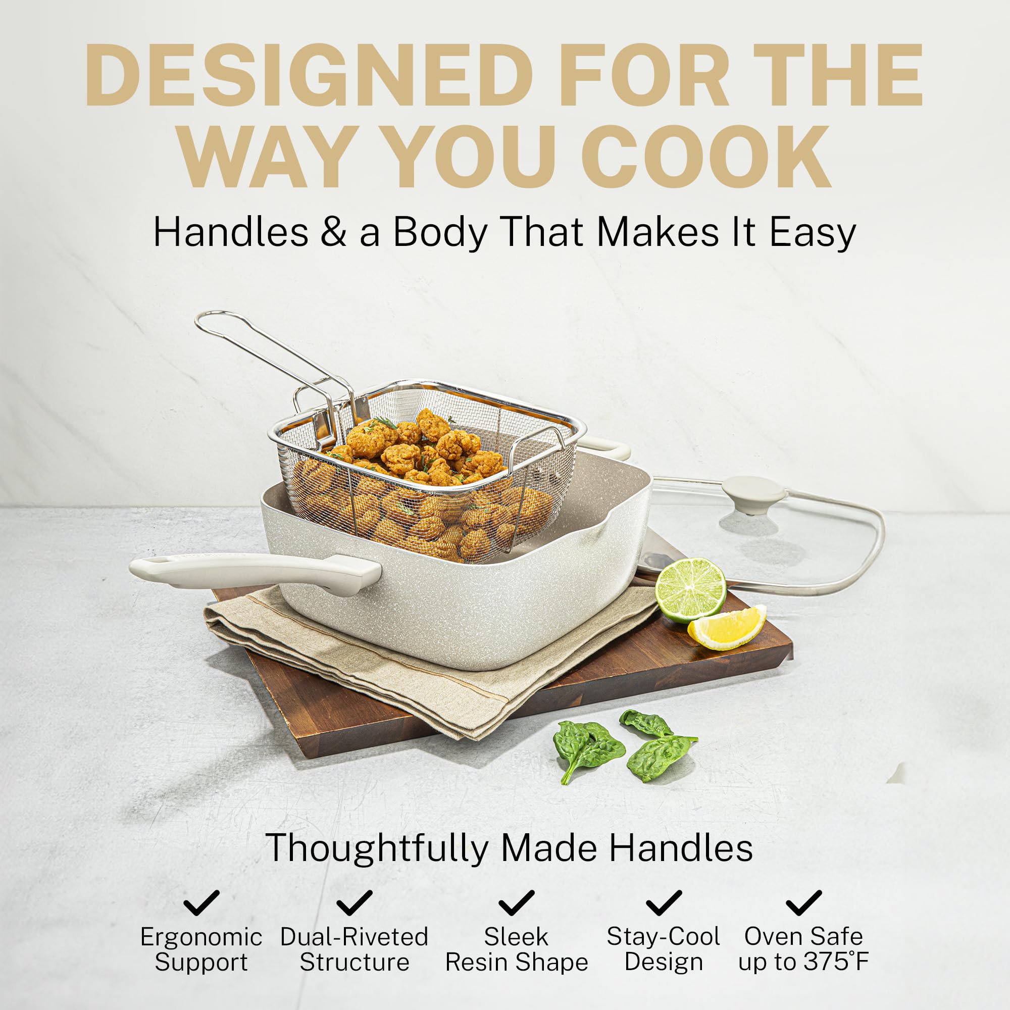 GraniteStone 20-Piece Nonstick Cookware Set - Pots & Pans with Lids, PFOA-Free Ceramic Coating, Dishwasher Safe - Perfect for Frying, Boiling & Everyday Cooking | Beige Kitchen Essentials