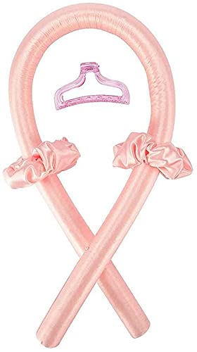 Heatless Hair Curler Set - Silk No Heat Hair Rollers with Headband, Jaw Clip & 2 Scrunchies for Long/Medium Hair | Sleeping Hair Curlers for Overnight Waves & Natural Curls | Pink Hair Styling Accessories for Women & Girls