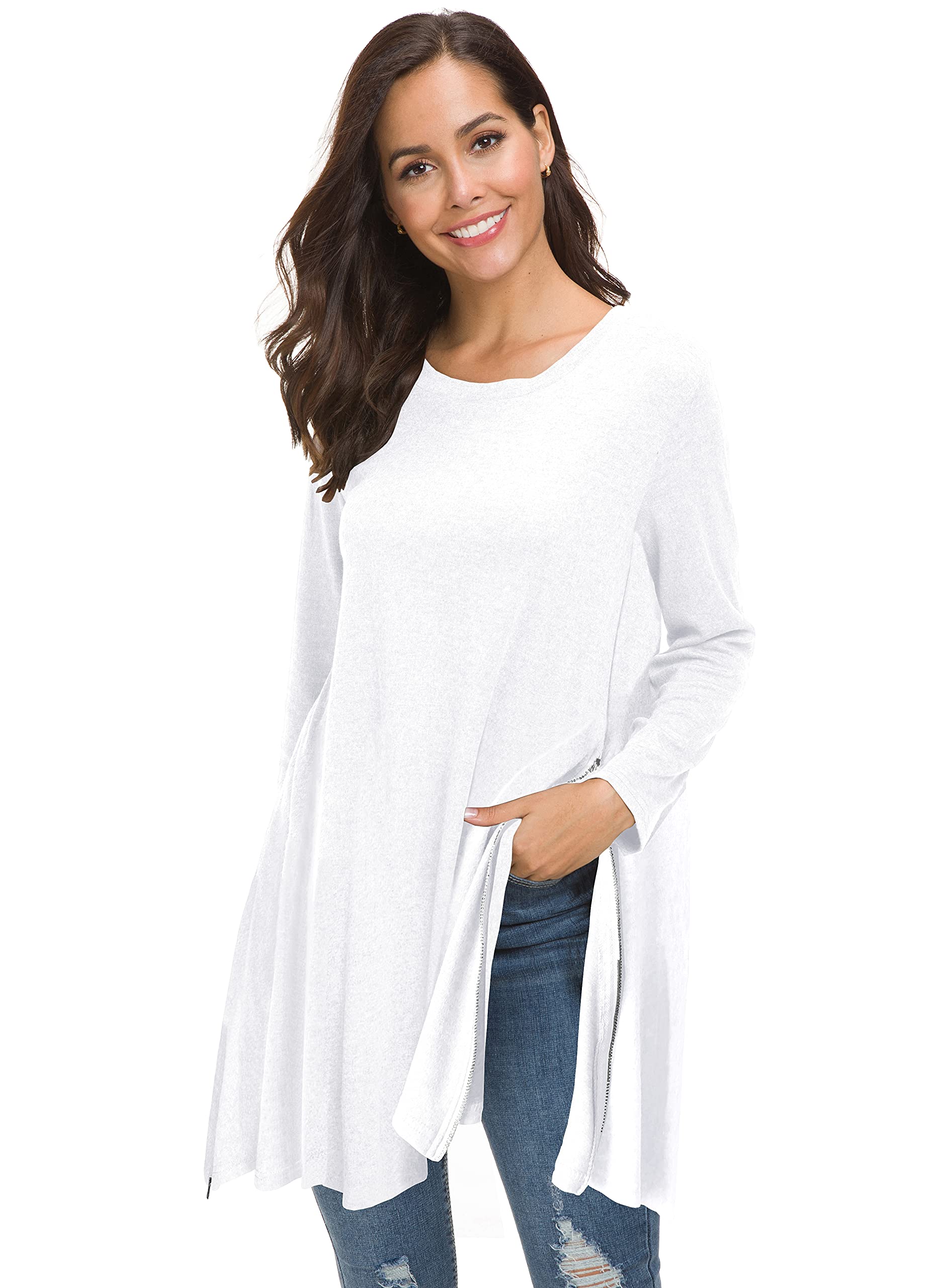 Afibi Women's Long Sleeve Side Split Loose Tunic Tops - Casual Blouse for Leggings, Yoga, Workout & Everyday Wear | Comfortable & Stylish Fall Fashion