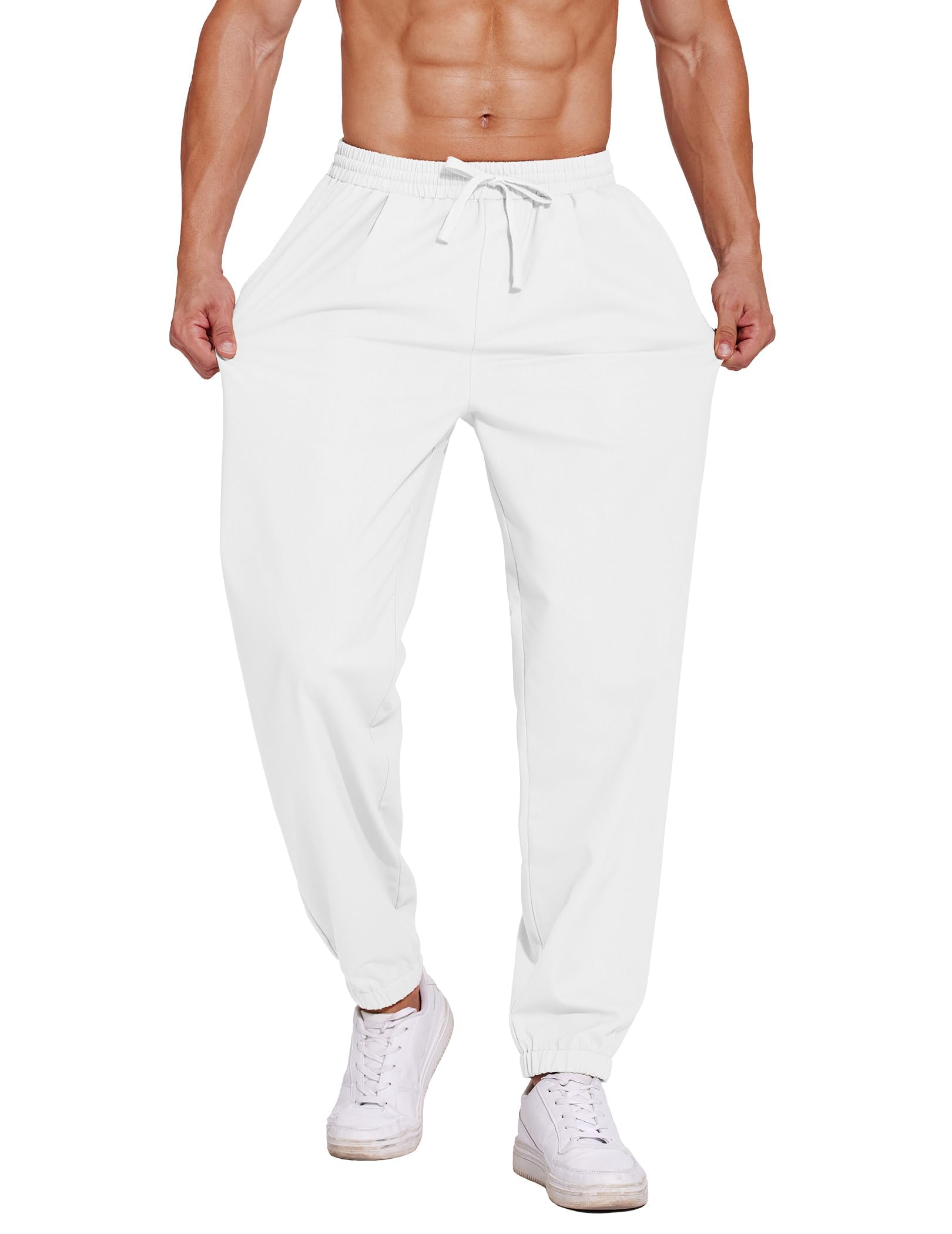 COOFANDY Men's Linen Casual Pants - Lightweight Breathable Joggers with Elastic Waist & Drawstring - Yoga, Beach, Lounge Pants with Pockets for Summer Comfort