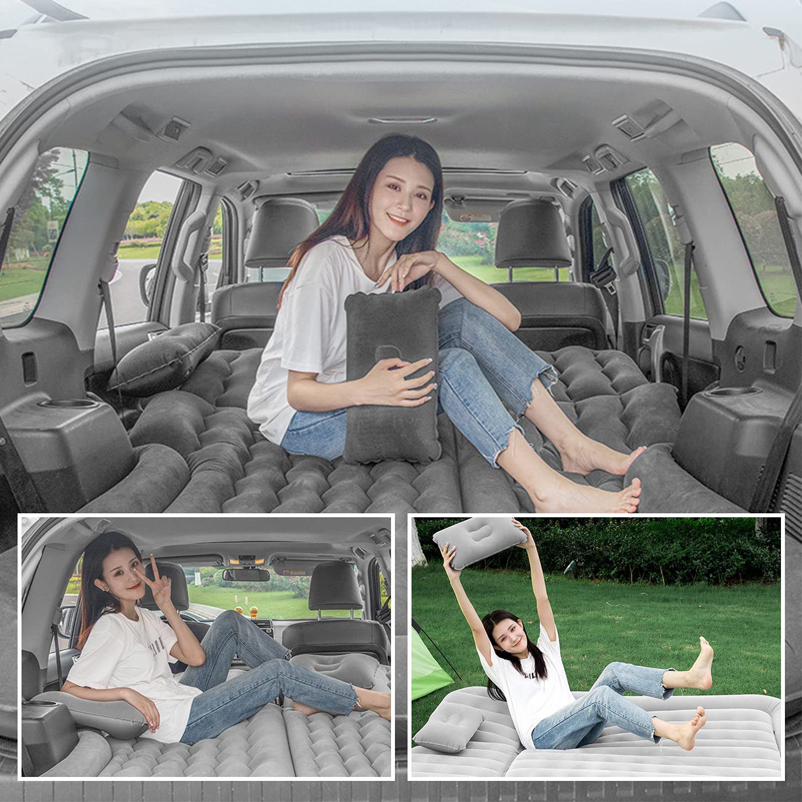 **Ergocar Universal Inflatable Car Air Mattress for SUV, RV, Truck - Portable Blow-Up Bed with Pillows for Camping, Hiking, Travel & Beach - Perfect for Road Trips, Outdoor Adventures & Guest Sleepovers - Black**
