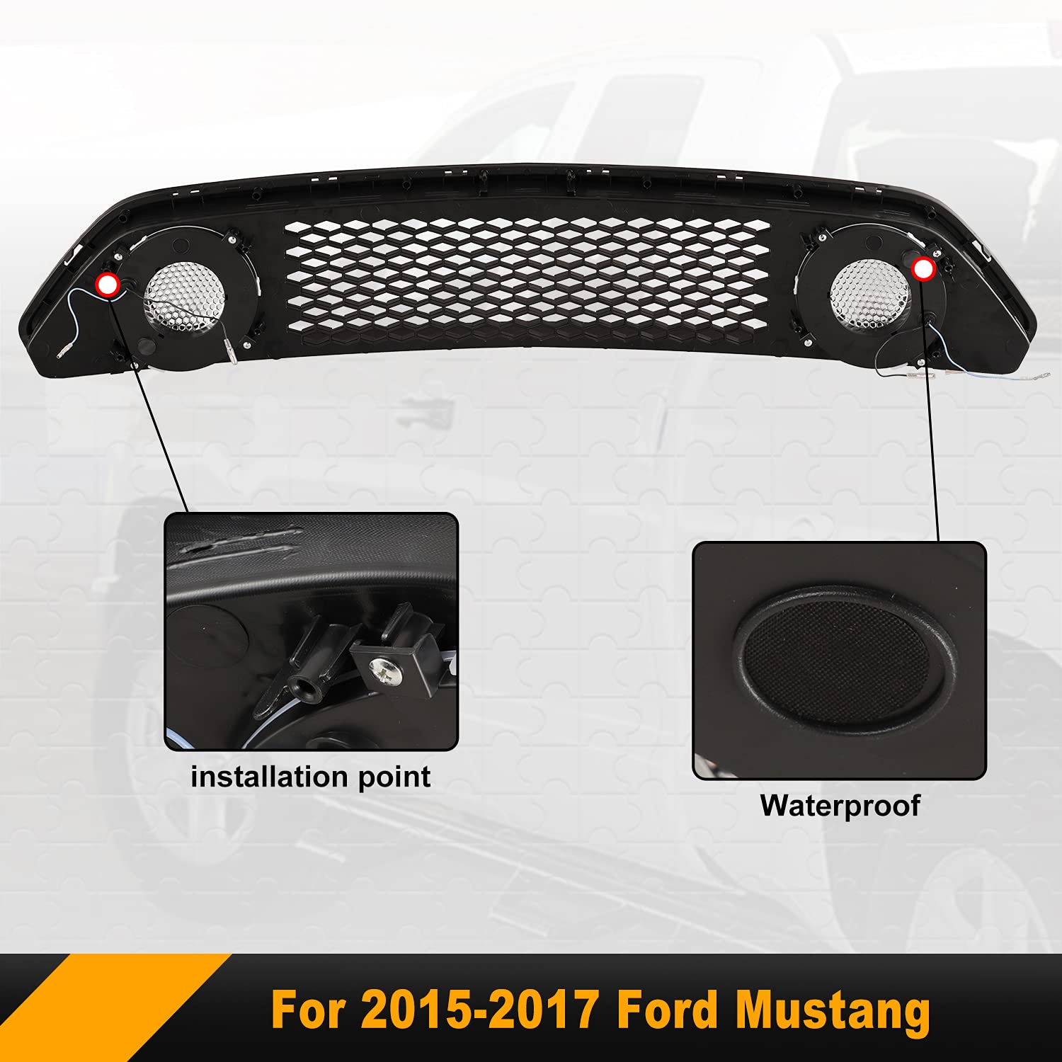 2015-2017 Ford Mustang LED DRL Center Grille Lights - White Accent Vent Lights for Front Bumper & Upper Hood | Nixon Offroad | Perfect for Night Driving & Car Customization
