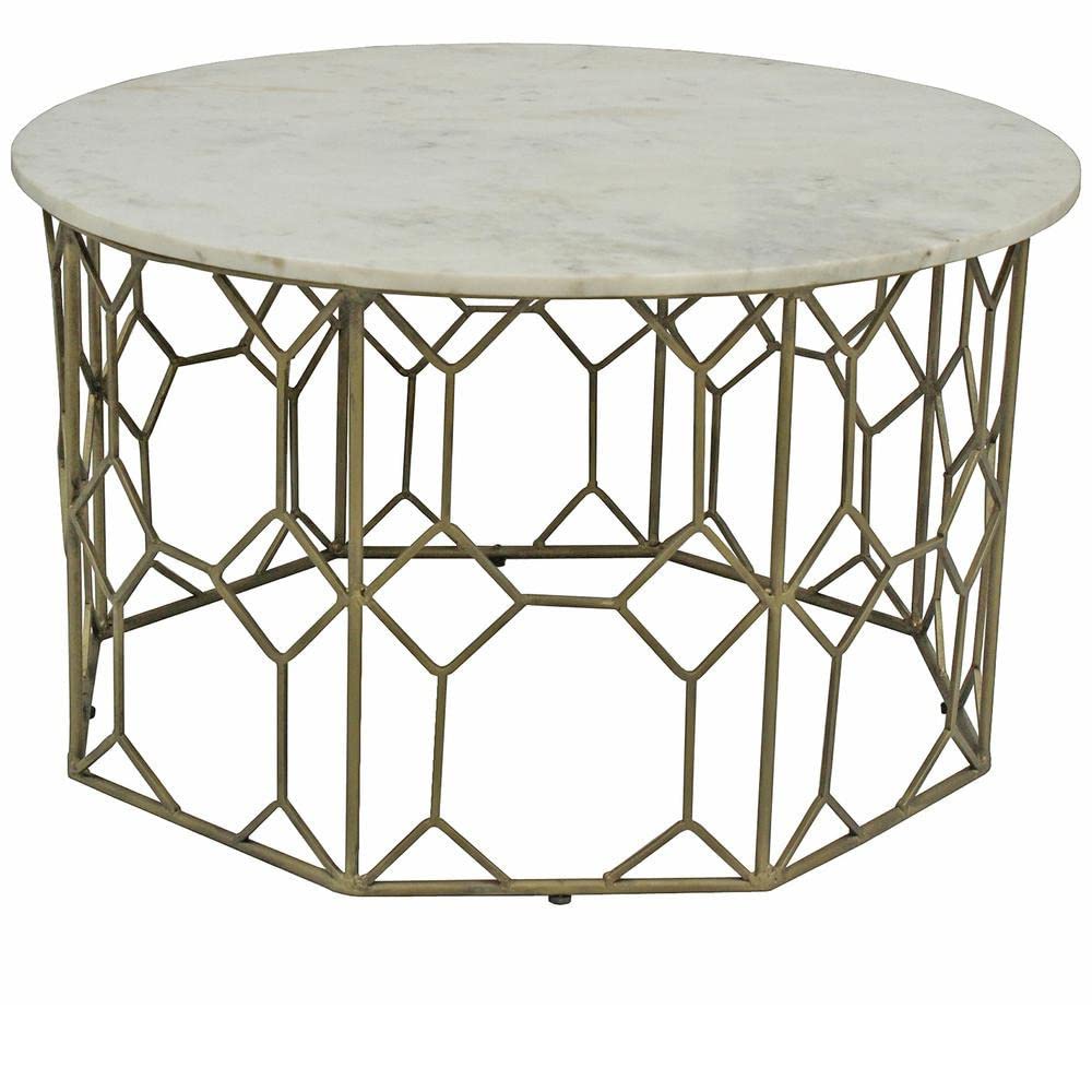 Modern White Marble and Metal Coffee Table - Crestview Collection Mariah Style - Perfect for Living Room, Lounge, or Office Decor