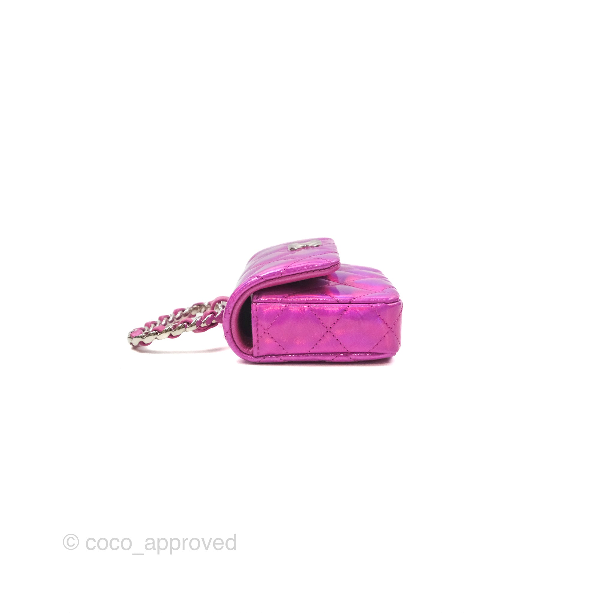 Chanel Fuchsia Iridescent Mirror Goatskin Card Holder with Hook - Luxury Wallet for Women, Perfect for Everyday Use & Travel Accessories