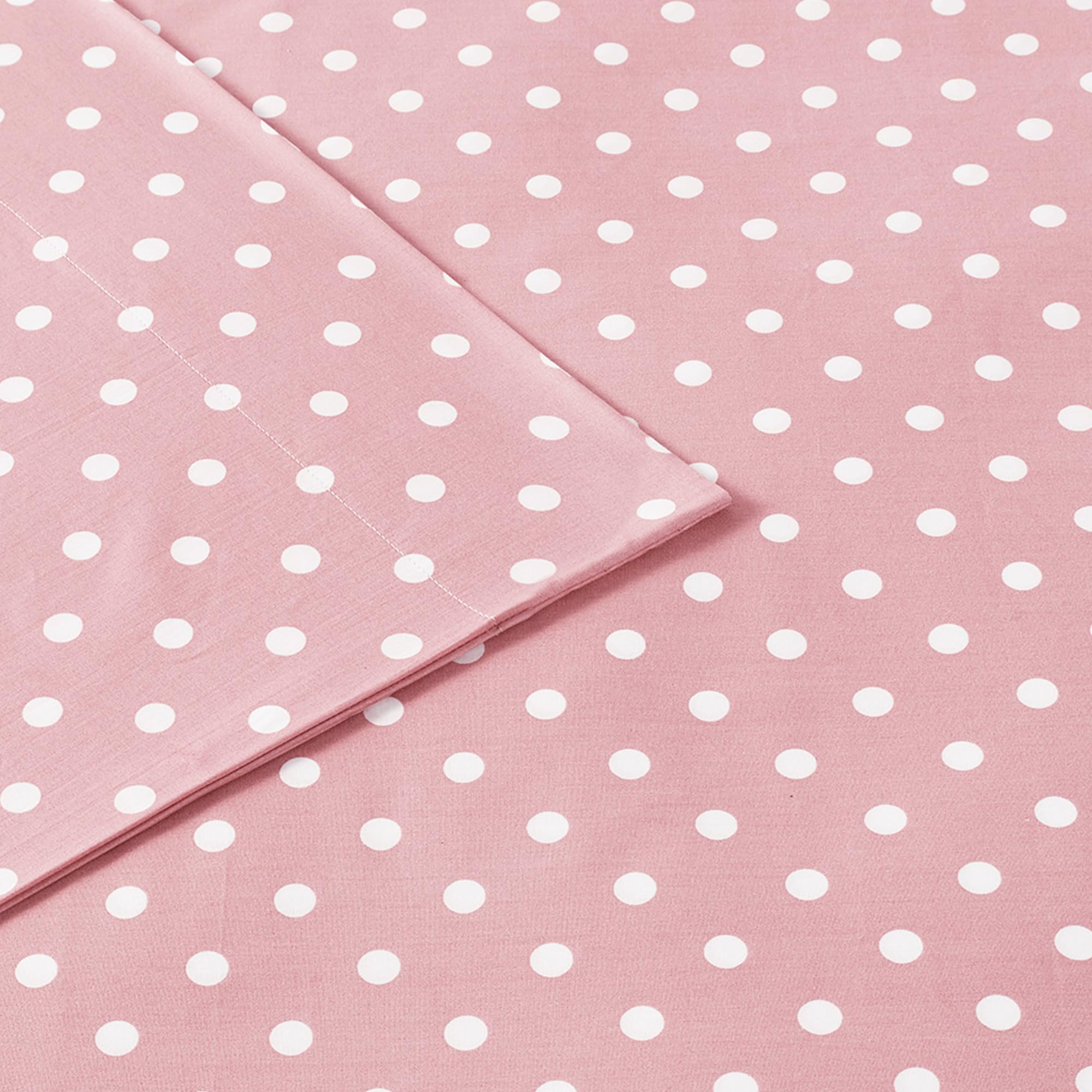 Mi Zone Pink Queen Size Sheet Set for Kids & Girls - 100% Cotton Percale Soft Polka Dot Bedding Set (Flat Sheet, Fitted Sheet, Pillowcase) | Breathable All-Season Comfort | Fits 14