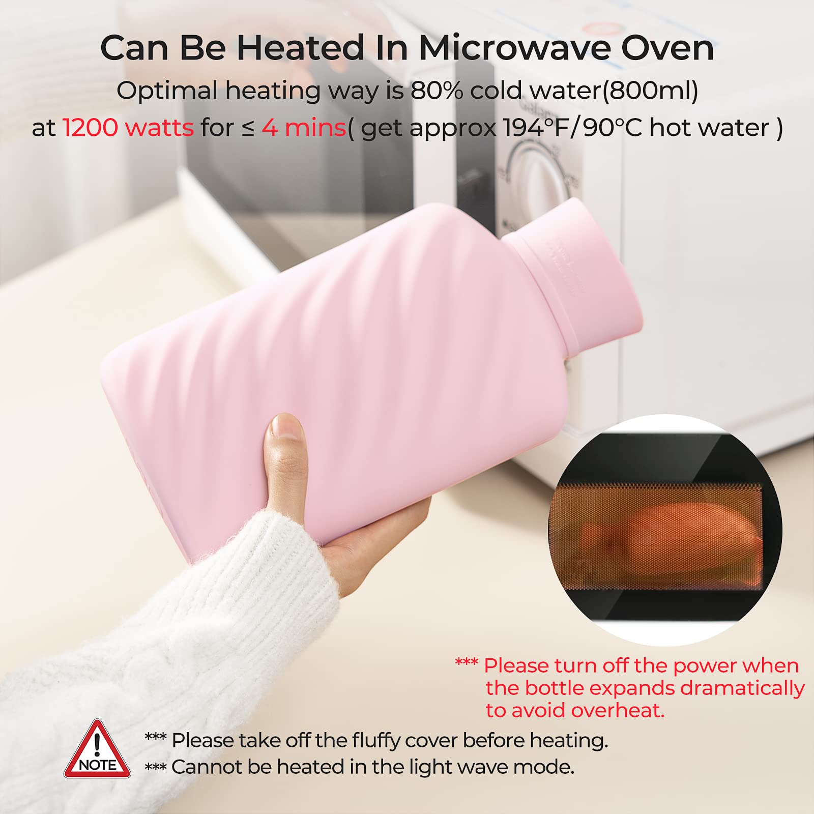 MEETRUE 1L Microwaveable BPA-Free Silicone Hot Water Bottle with Cover - Pain Relief for Cramps, Backache & Muscle Soreness - Hot & Cold Therapy for Women, Kids & Seniors - Perfect for Home, Office & Travel Use