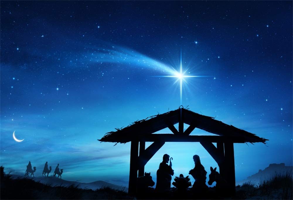 10x7ft Christmas Nativity Scene Backdrop - Birth of Jesus in Stable Manger with Bethlehem Night Stars | Holy Family Religious Photography Background for Church Decor & Christian Photo Props | Perfect for Christmas Pageants, Church Events & Holiday Photography