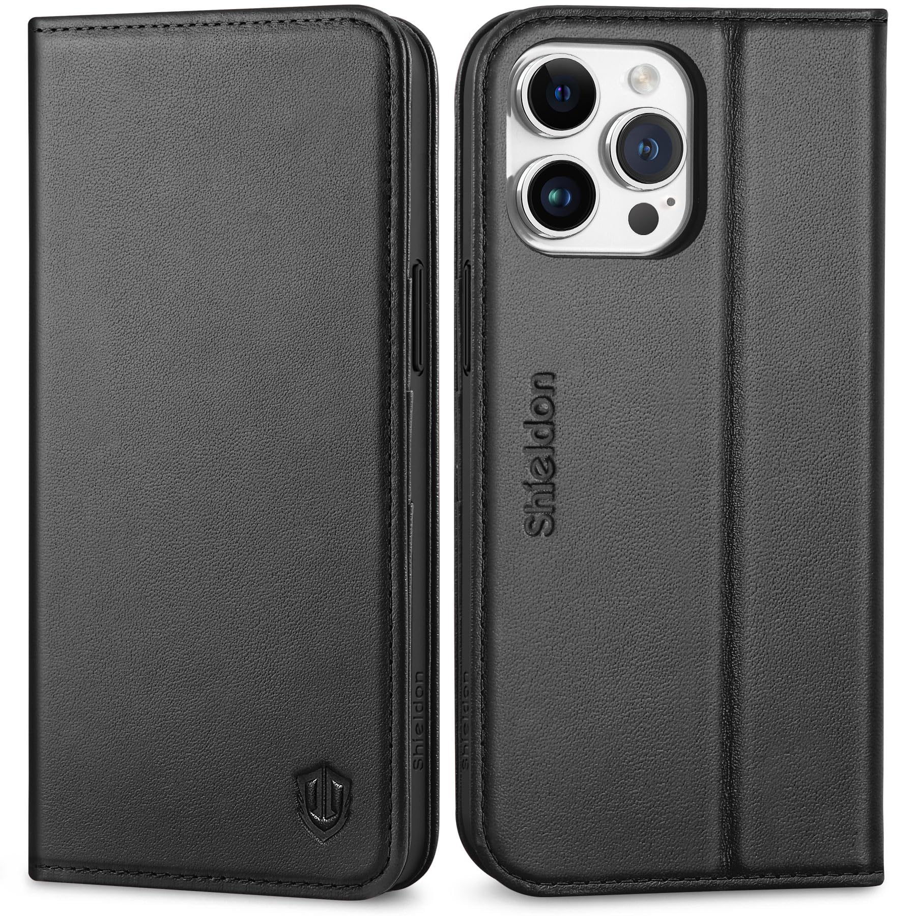 SHIELDON Genuine Leather Wallet Case for iPhone 15 Pro Max 6.7