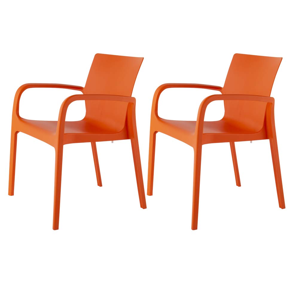 Alissa Weatherproof Polypropylene Outdoor Chairs (Set of 2) - Orange All-Weather Patio Furniture for Garden, Poolside & Backyard Relaxation