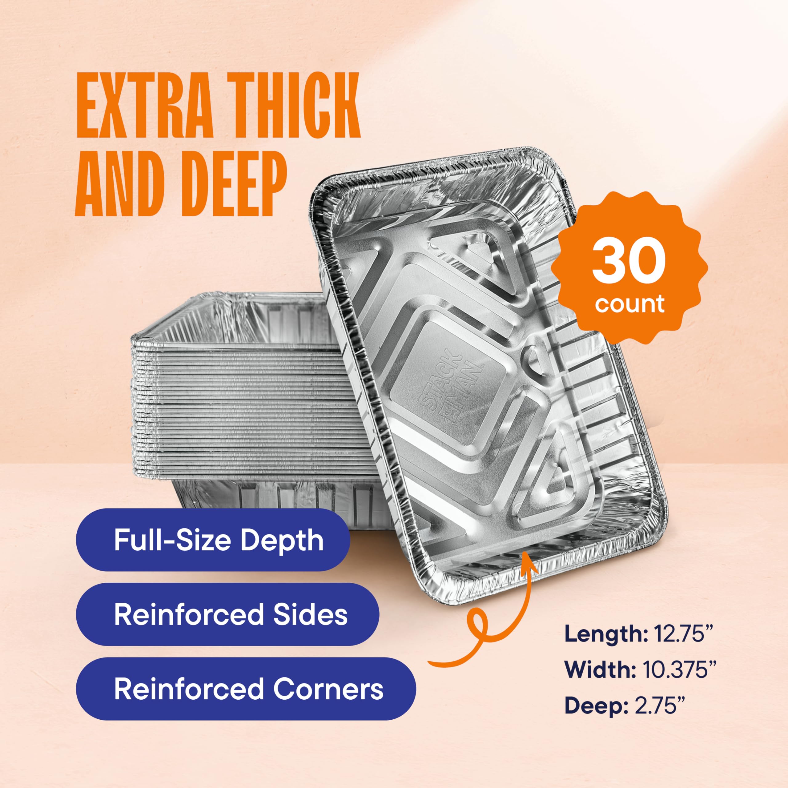 Heavy Duty 9x13 Aluminum Foil Pans [30-Pack] - Disposable Baking Trays for Roasting, Cooking & Heating | Half Size Steam Table Pans & Chafing Dishes | Perfect for Catering, BBQ, Parties & Meal Prep