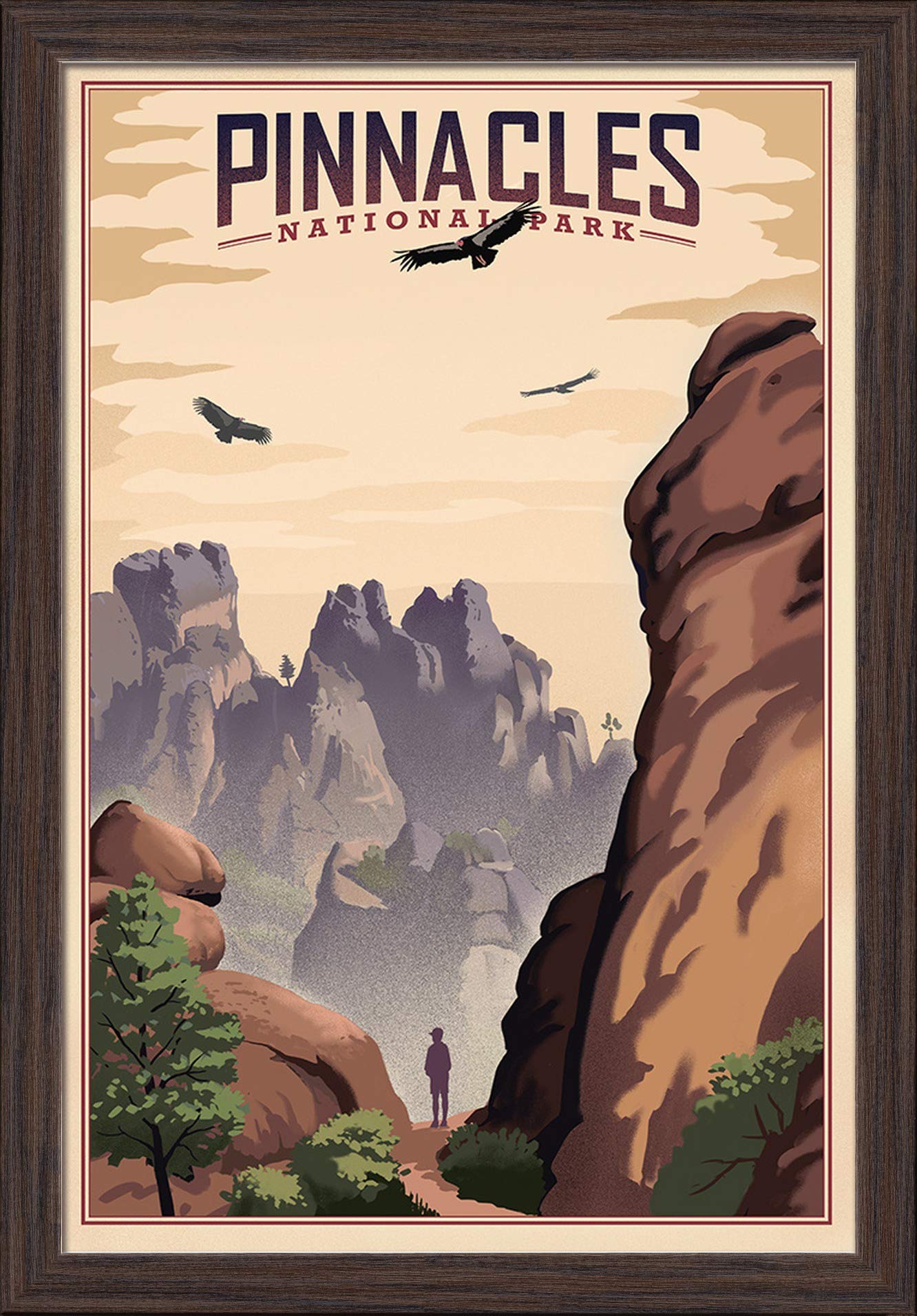 Pinnacles National Park California Giclee Fine Art Print - 16x24 Inches, Recycled Wood Frame in Espresso Brown - Perfect for Home, Office & Gallery Wall Decor