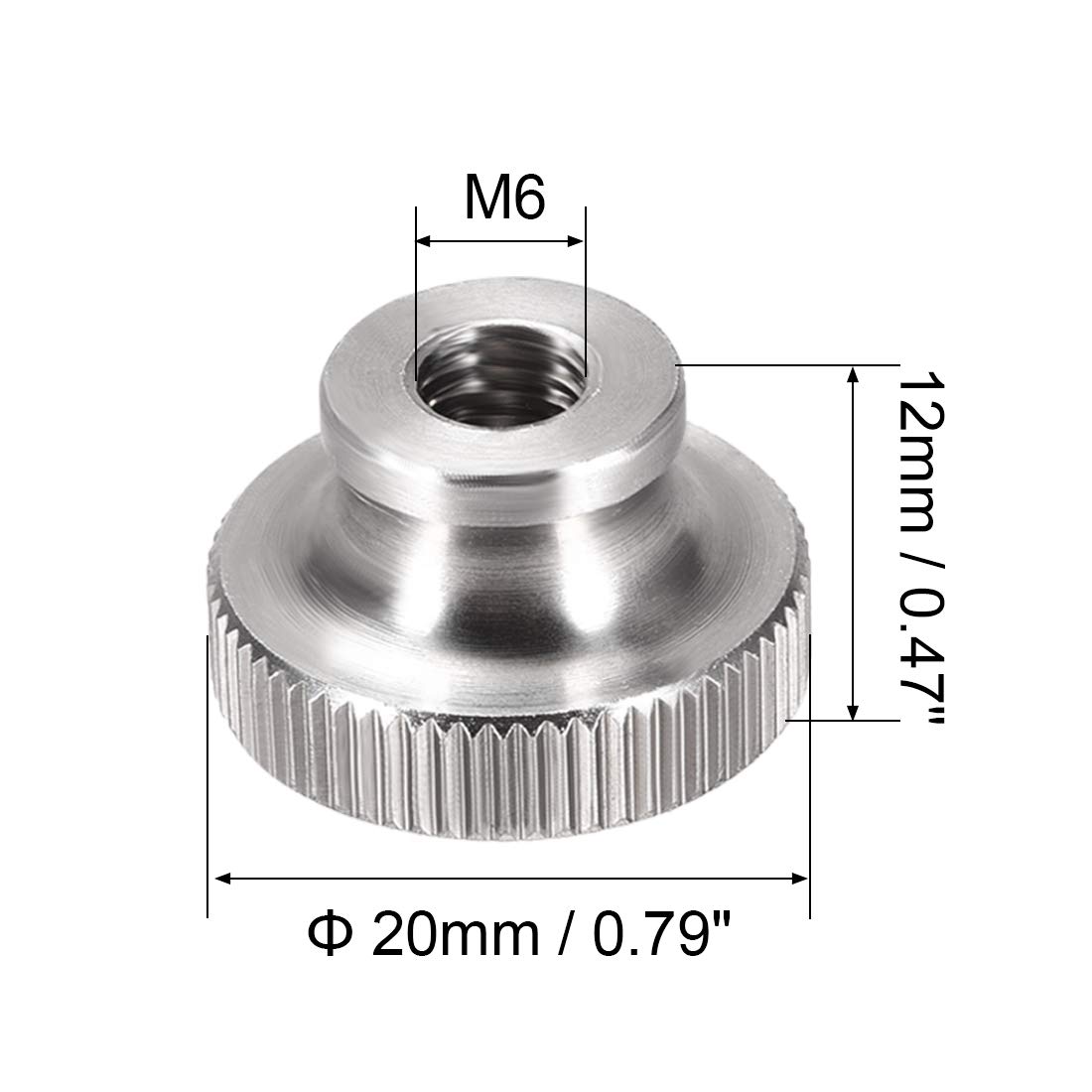uxcell 4Pcs M6x1mm 304 Stainless Steel Knurled Thumb Nuts - Silver Round Knob Fasteners for 3D Printer Parts, DIY Projects & Machinery Assembly