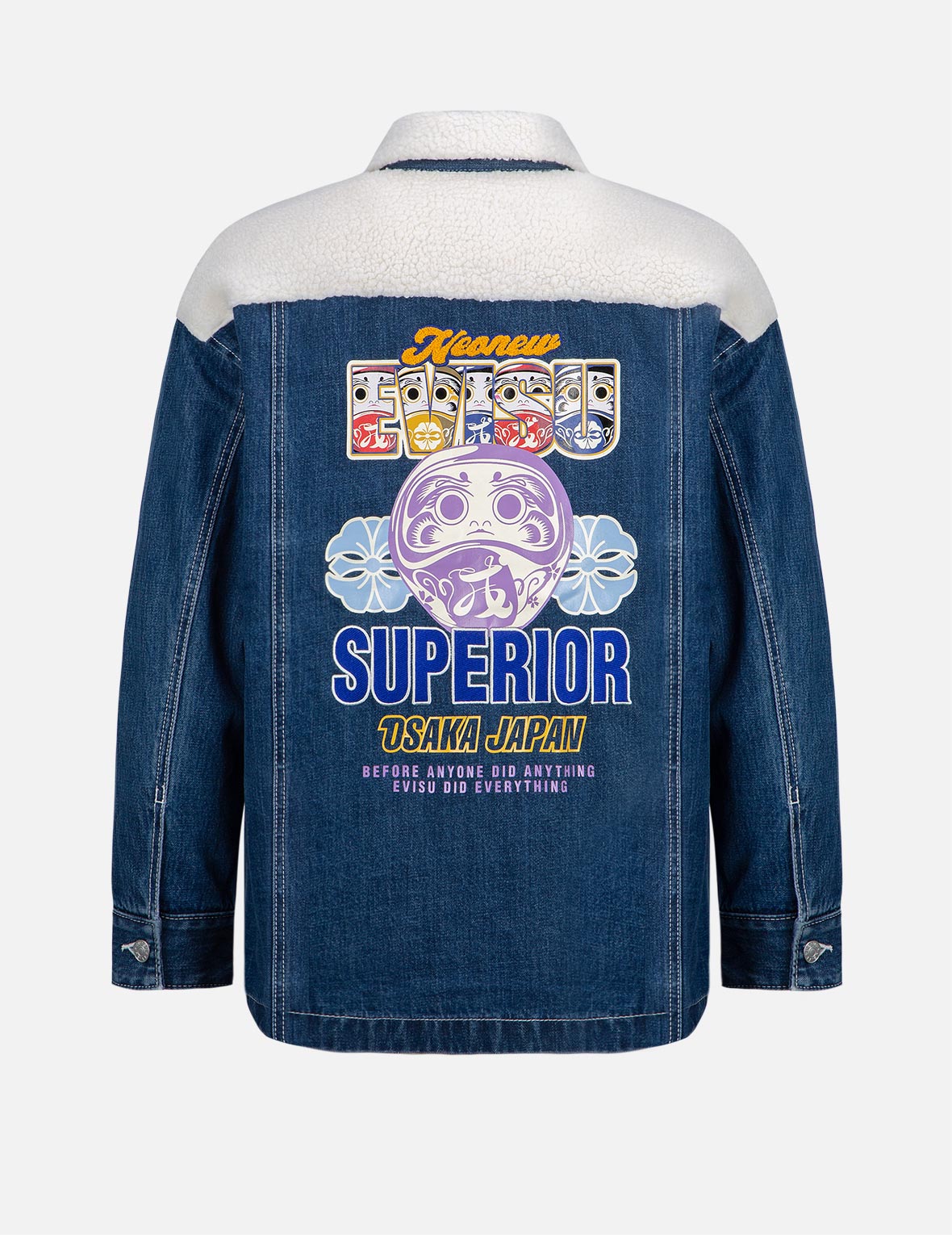 Kamon Print Sherpa Lined Denim Shirt Jacket for Men & Women - Cozy Fall & Winter Layering Essential for Outdoor Adventures & Casual Wear