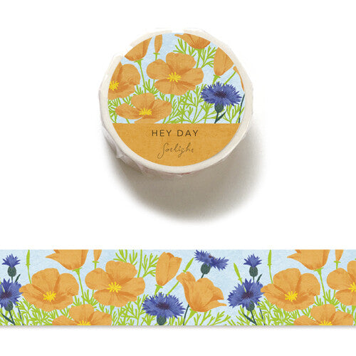 California Poppy Hey Day Washi Tape - Floral Decorative Paper Tape for Scrapbooking, Journaling, DIY Crafts & Gift Wrapping - Premium Japanese Washi Tape for Bullet Journals, Planners & Home Decor