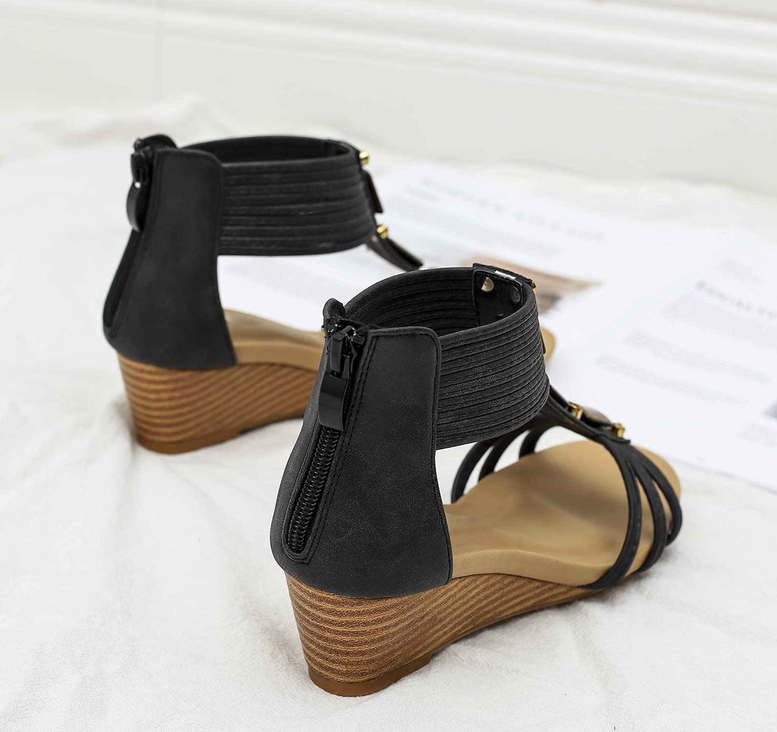 FRALOSHA Women's Open Toe Wedge Sandals - Breathable Roman High Heel Summer Casual Shoes for Beach, Vacation & Outdoor Walking