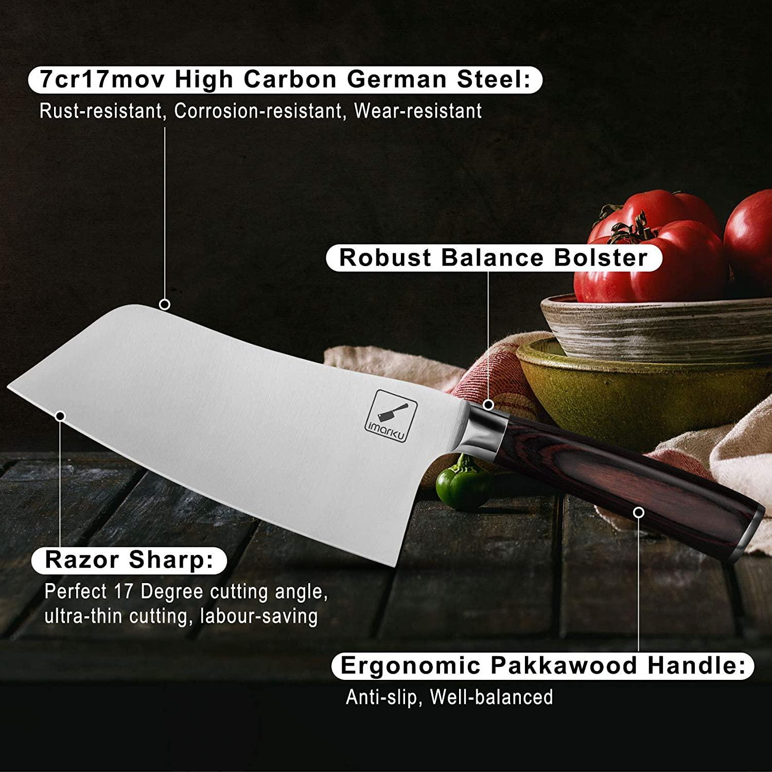 Premium Merlot Meat Cleaver Knife - 7 Inch Professional Butcher Knife with Ergonomic Non-Slip Handle - Perfect for Chopping Meat, Bones, Vegetables - Ideal for Home Kitchen, BBQ, Butcher Shop & Restaurant Use