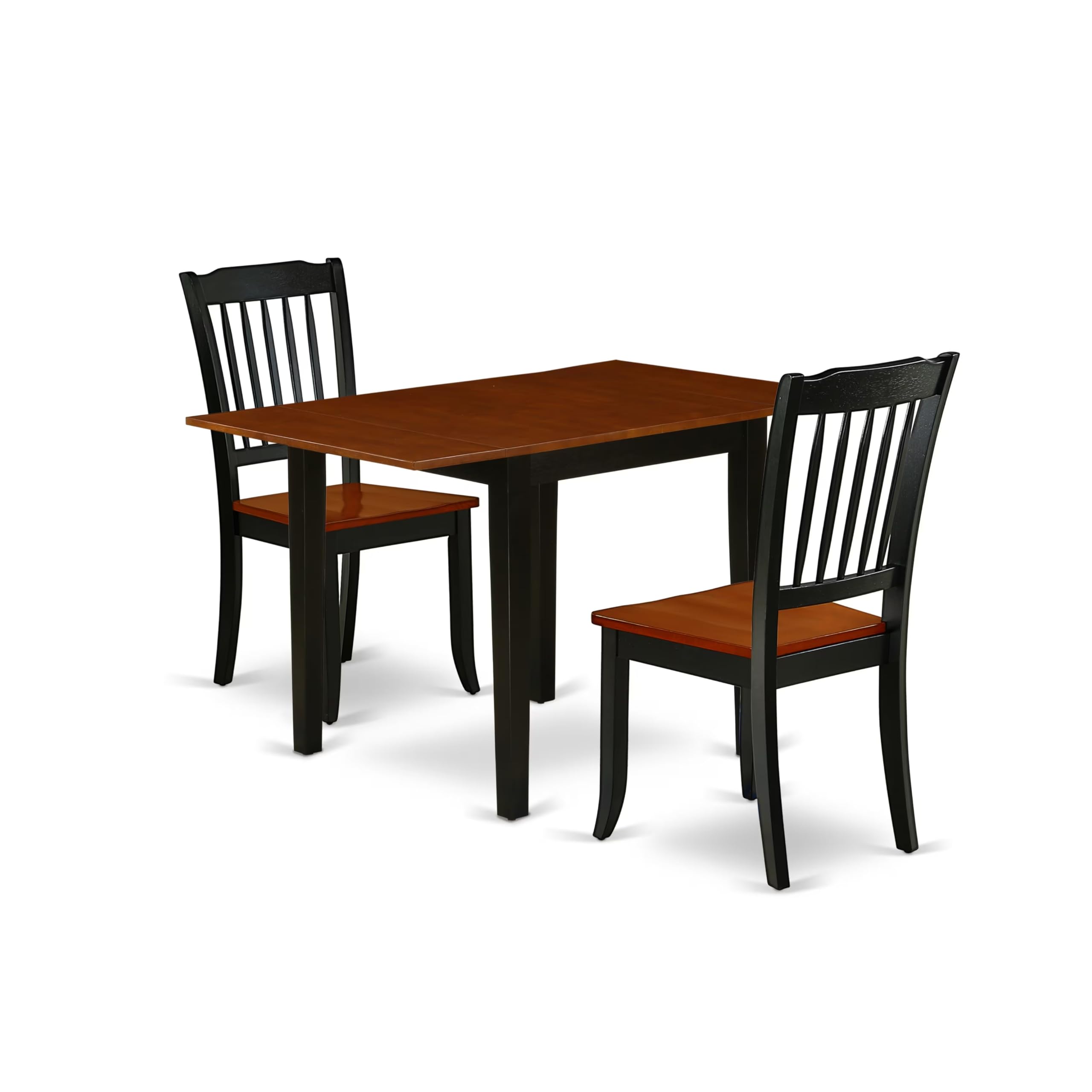 Modern 3-Piece Dining Table Set with Drop-Leaf Rectangle Wooden Table & 2 Chairs - 30x48 Inch, Black & Cherry Finish - Perfect for Small Spaces, Apartments & Cozy Dining Areas
