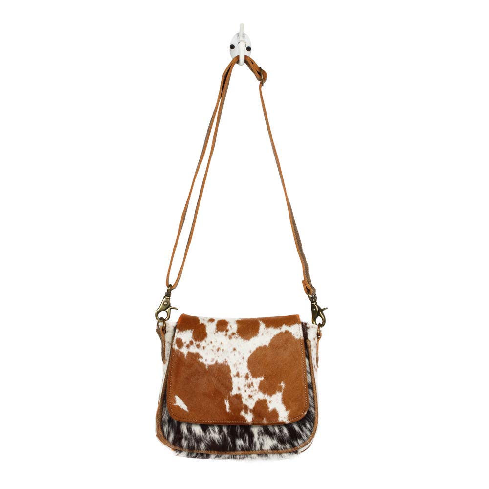 Myra Small Crossbody Bag - Genuine Cowhide & Leather Flap Over Purse for Women | Perfect for Everyday Use, Travel & Casual Outings