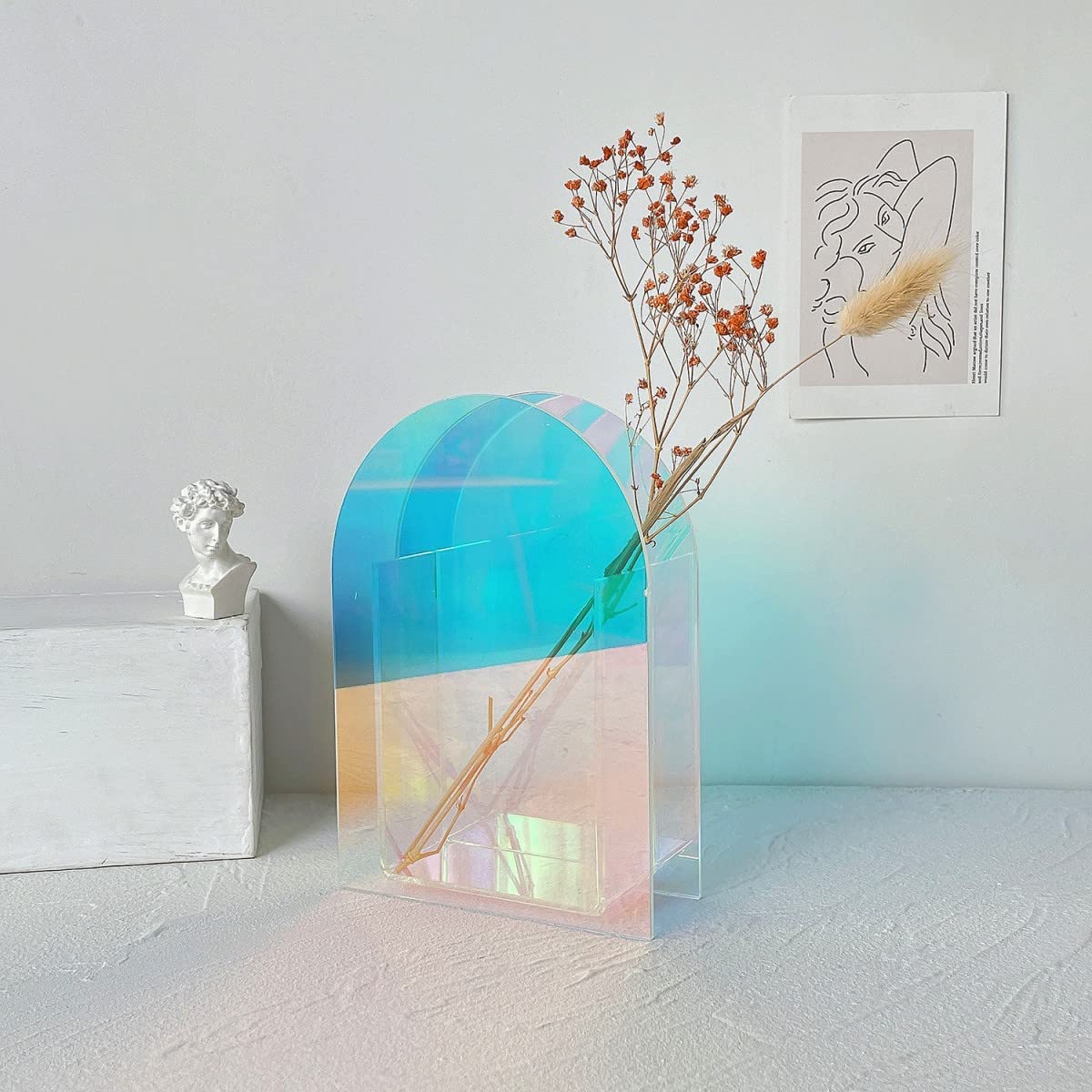 Modern Clear Acrylic Flower Vase - Rainbow Table Décor for Home, Office & Party | Stylish Centerpiece for Weddings, Dining Tables & Shelf Displays
