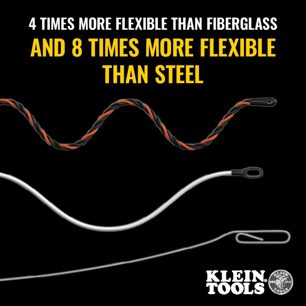 Klein Tools 50376 150-Foot Electrical Fish Tape - High-Flex Polyester 3-Strand Braided Wire Puller with Non-Conductive Tip for Electricians & DIY Home Wiring Projects