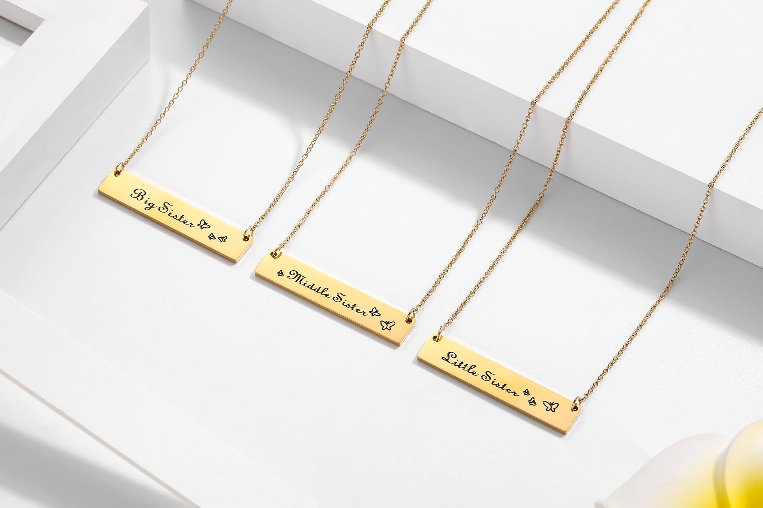 Stainless Steel Sister Necklace Set - 3 Pcs Matching Big Sis, Little Sis & Middle Sis Pendant Necklaces | Thoughtful Birthday & Christmas Gifts for Sisters & Daughters | Perfect for Sister Bonding, Family Reunions & Special Occasions