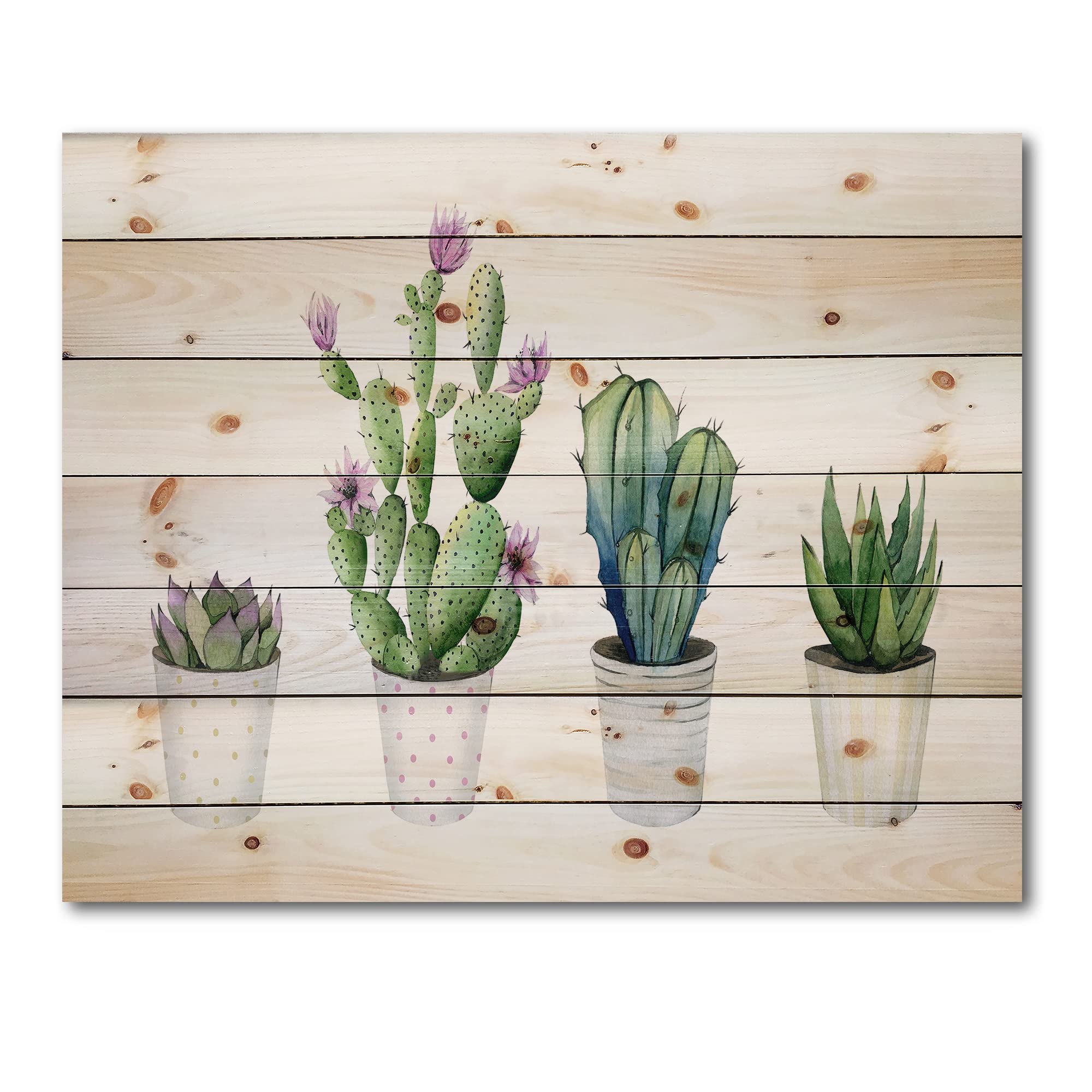 DesignQ Cactus Succulent Plant Wall Art - Farmhouse Wood Decor for Home & Office
