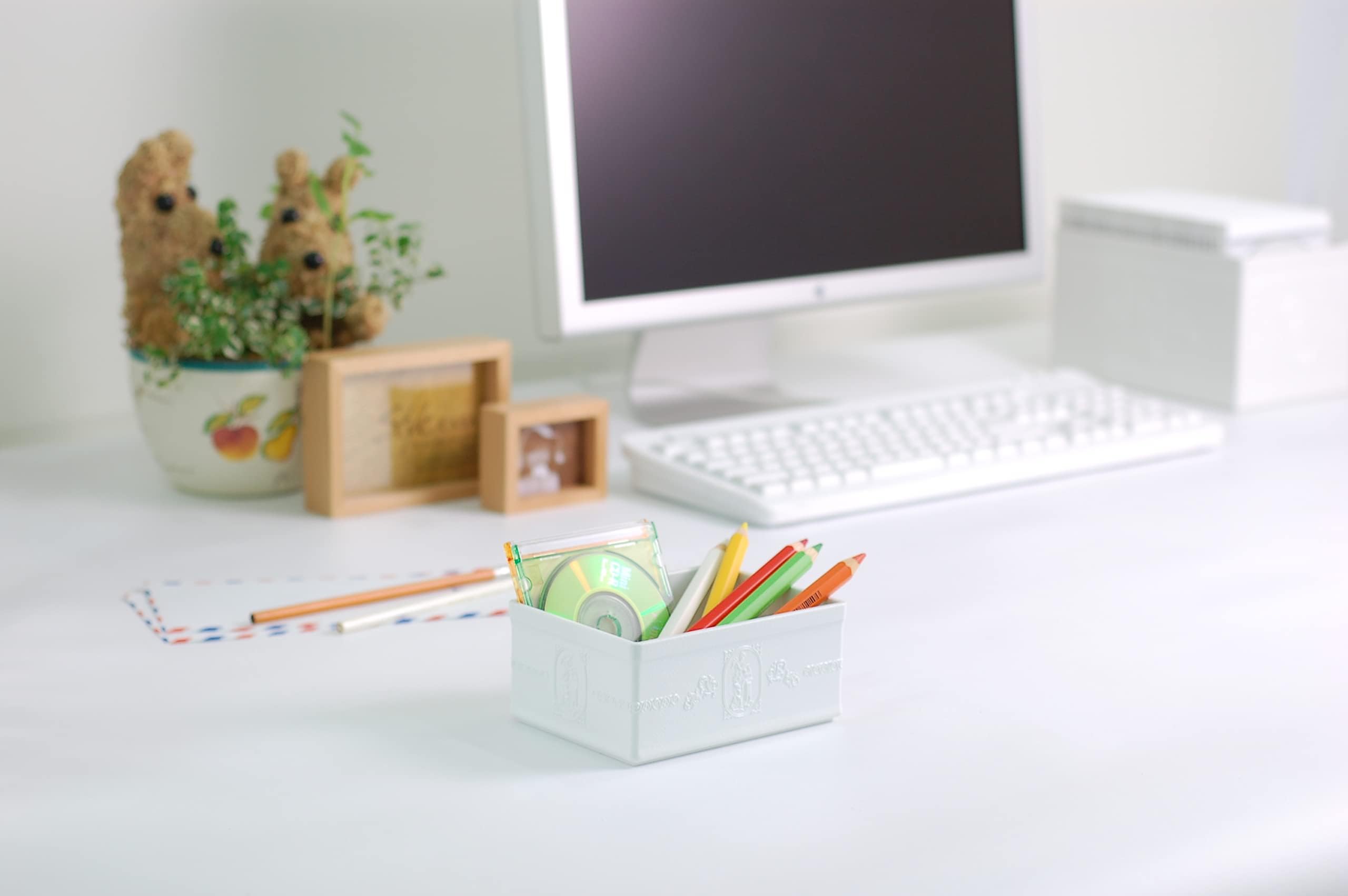 Elegant Embossed Design Organizer Tray - 2 Pack White Desktop Vanity Drawer Storage for Jewelry, Makeup & Office Supplies | Perfect for Bedroom, Bathroom & Workspace Organization