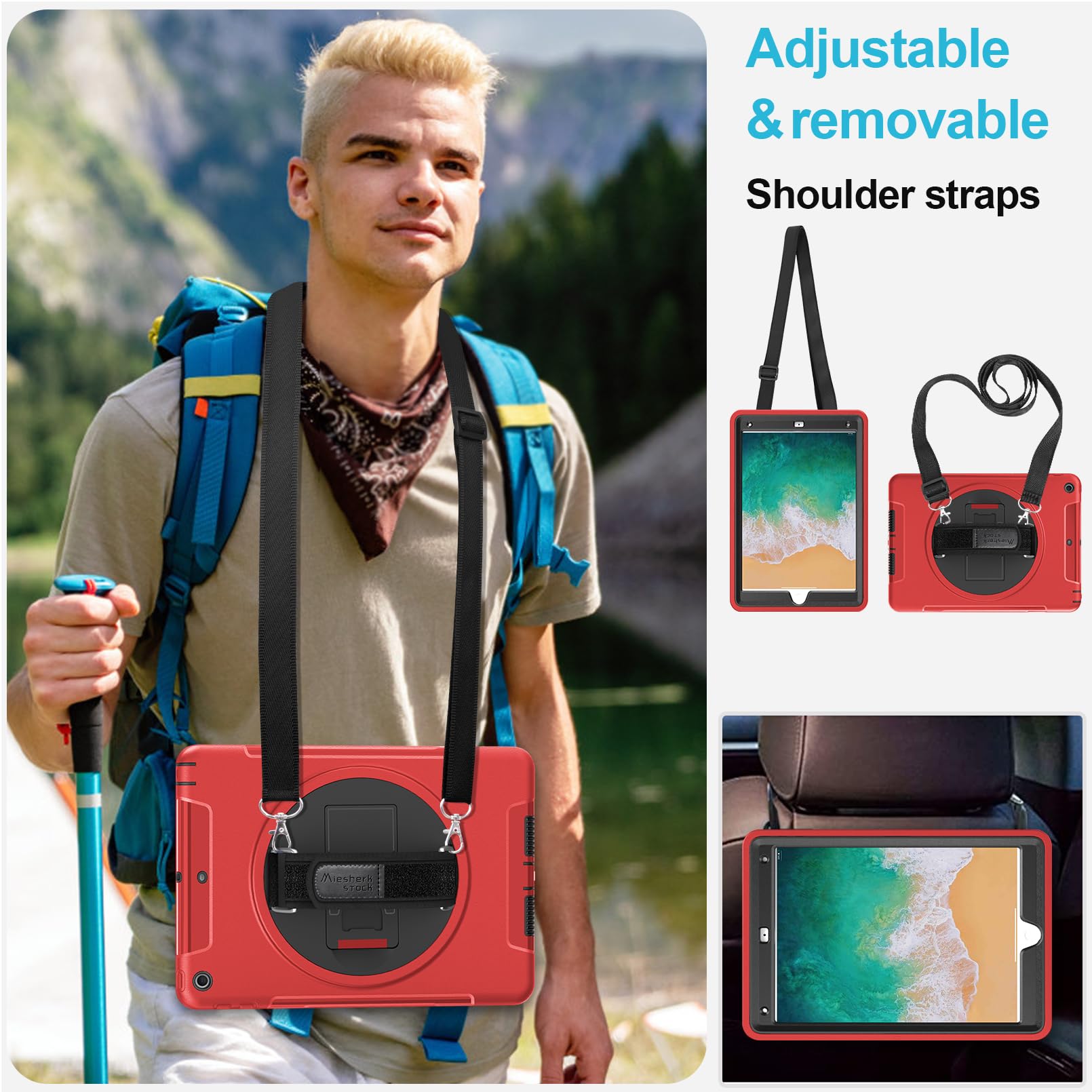 Premium Shockproof Case for iPad 6th/5th Gen & iPad Air 2 (9.7 Inch 2018/2017 Models) - Heavy Duty TPU Cover with Built-in Screen Protector, Stand, Handle, Shoulder Strap & Apple Pencil Holder (Red) - Perfect for Work, School, Travel & Outdoor Activities