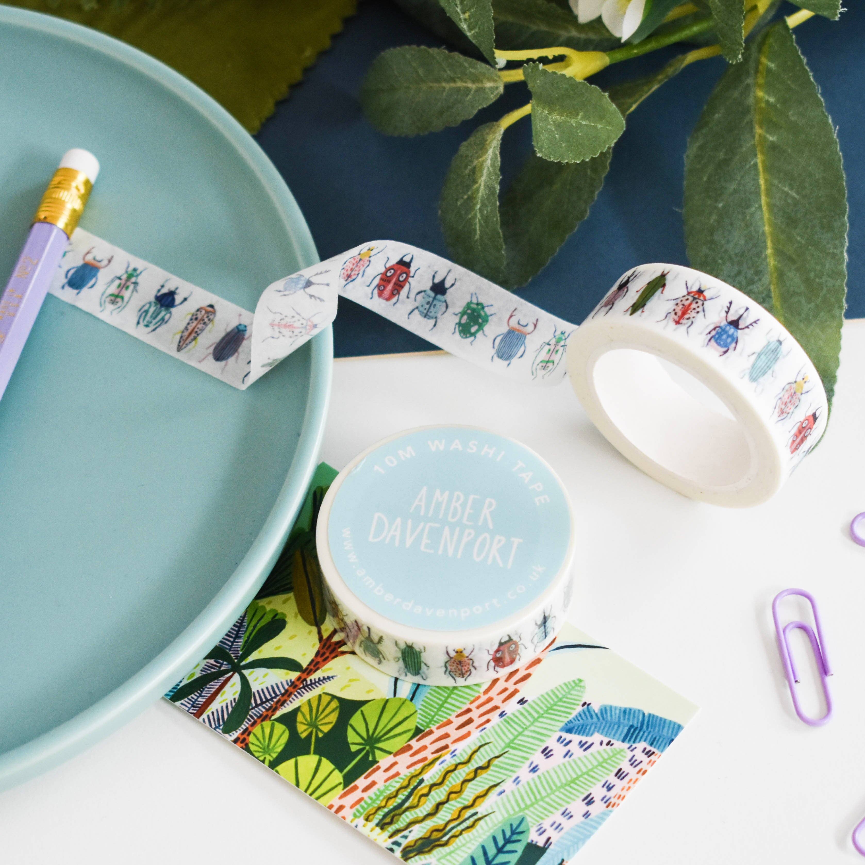 Beetles Washi Tape - Decorative Japanese Paper Tape for Scrapbooking, Journaling, DIY Crafts & Gift Wrapping - Perfect for Bullet Journals, Planners, and Home Decor