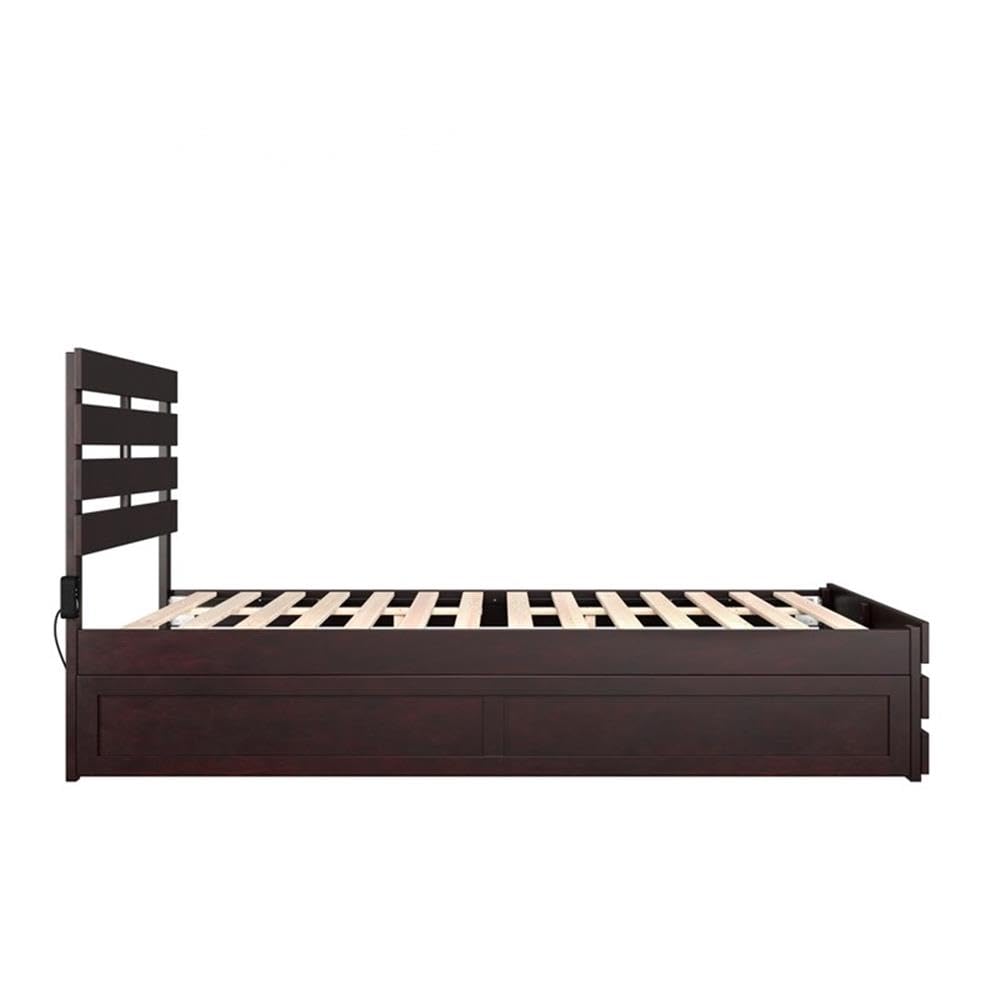 AFI Oxford Queen Size Platform Bed with Footboard & Twin XL Trundle in Espresso - Modern Bedroom Furniture for Small Spaces & Guest Rooms