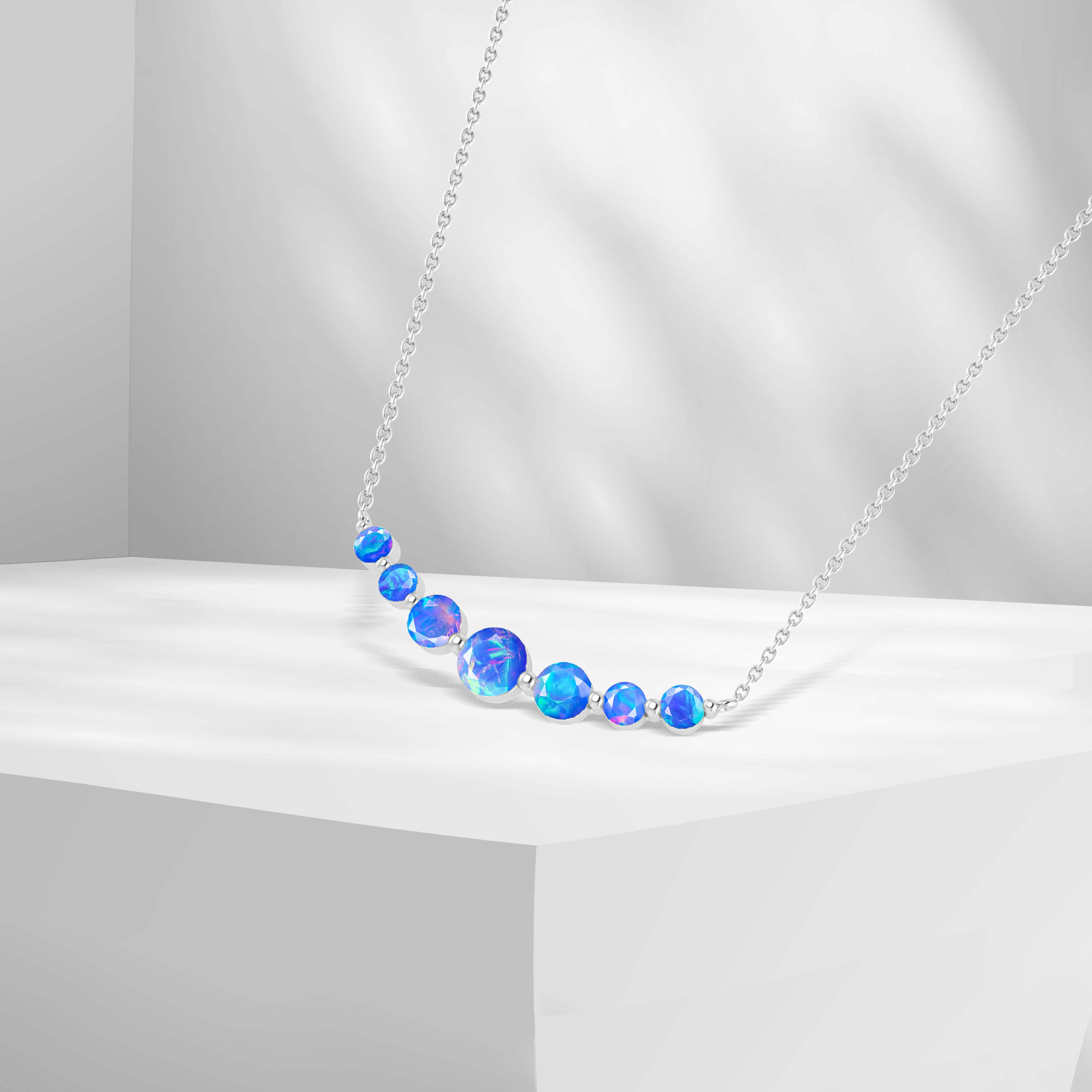 Exquisite Round Fire Opal Bar Pendant Necklace for Women | Genuine Opal Jewelry Gift for Her | Perfect for Date Nights, Anniversaries & Special Occasions