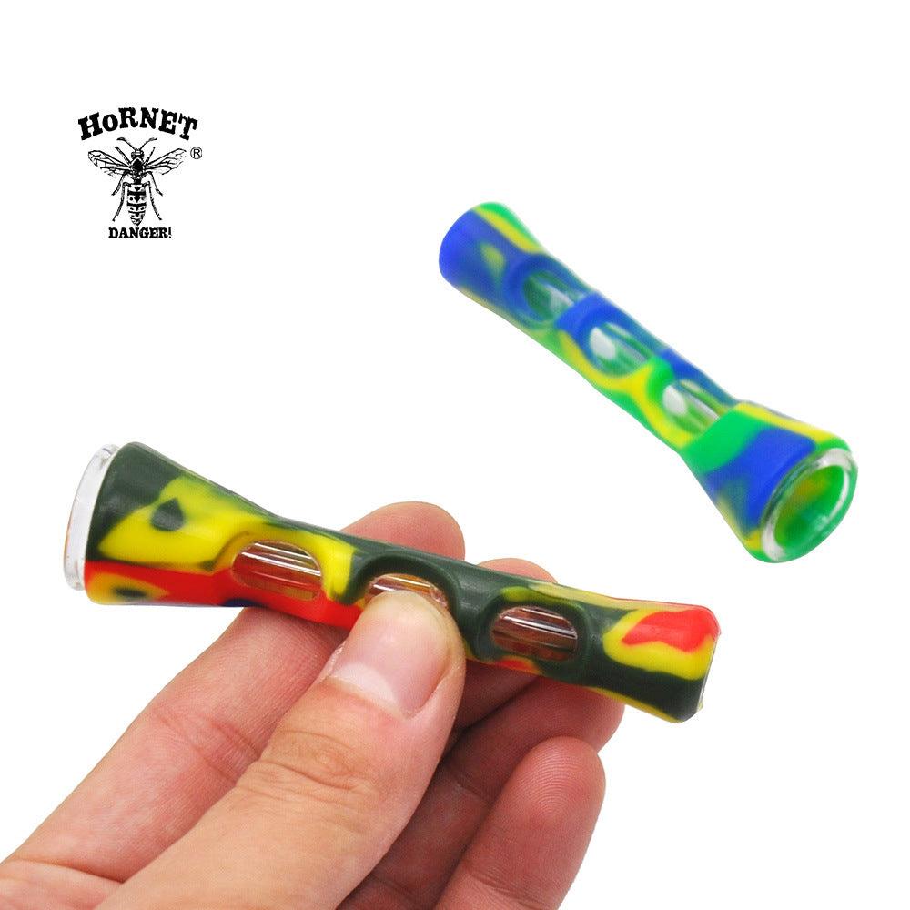 Mini Skeleton Silicone Glass Pipe - Creative Printed Travel-Friendly Smoking Accessory for Tobacco | Portable & Durable for Outdoor, Camping, and On-the-Go Use