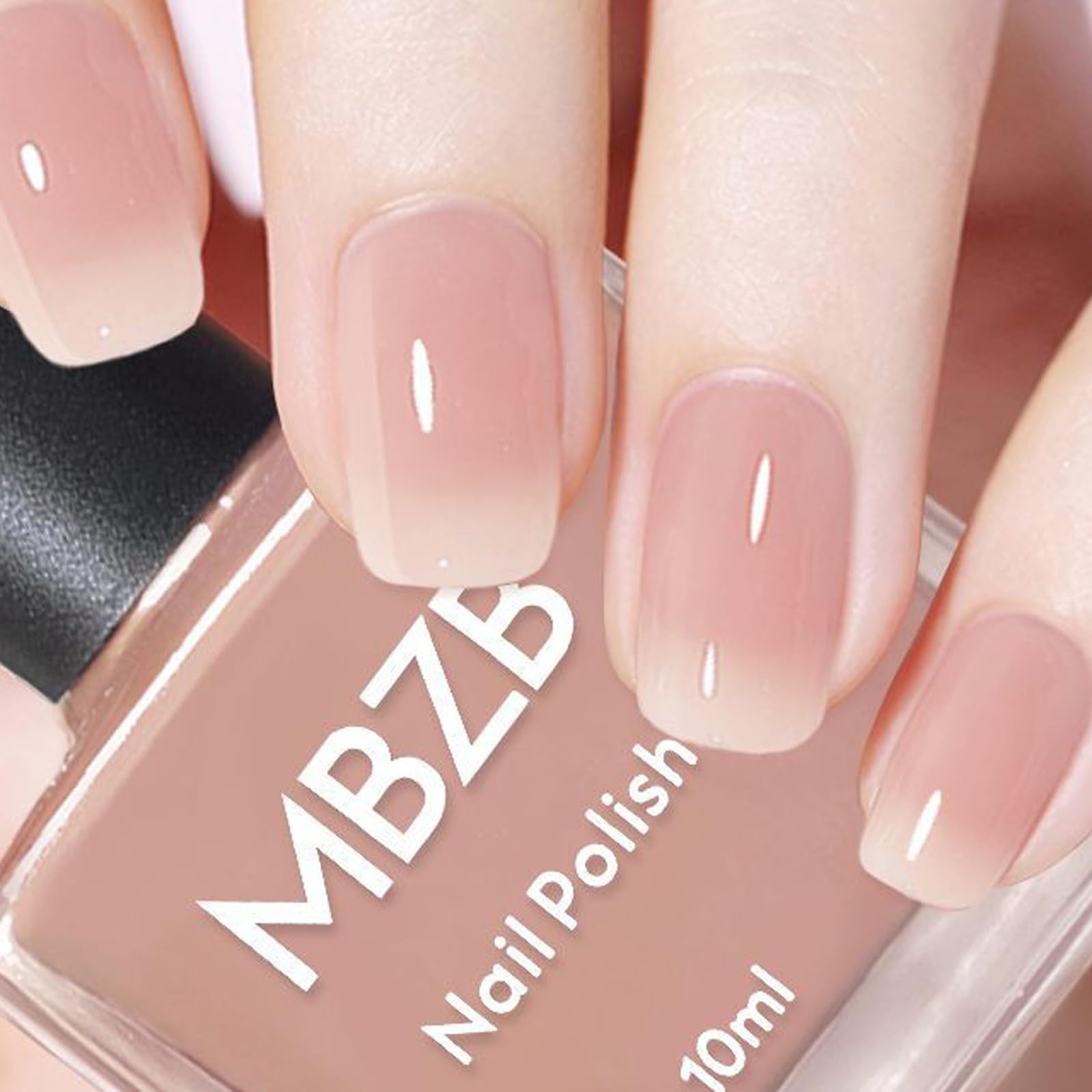 Nude Jelly Nail Polish - Pretty Milk Tea Color Sheer Nail Polish - Crystal Clear Natural Look - Water Based Quick Dry No UV Light Needed - Perfect for Everyday Wear & French Manicures