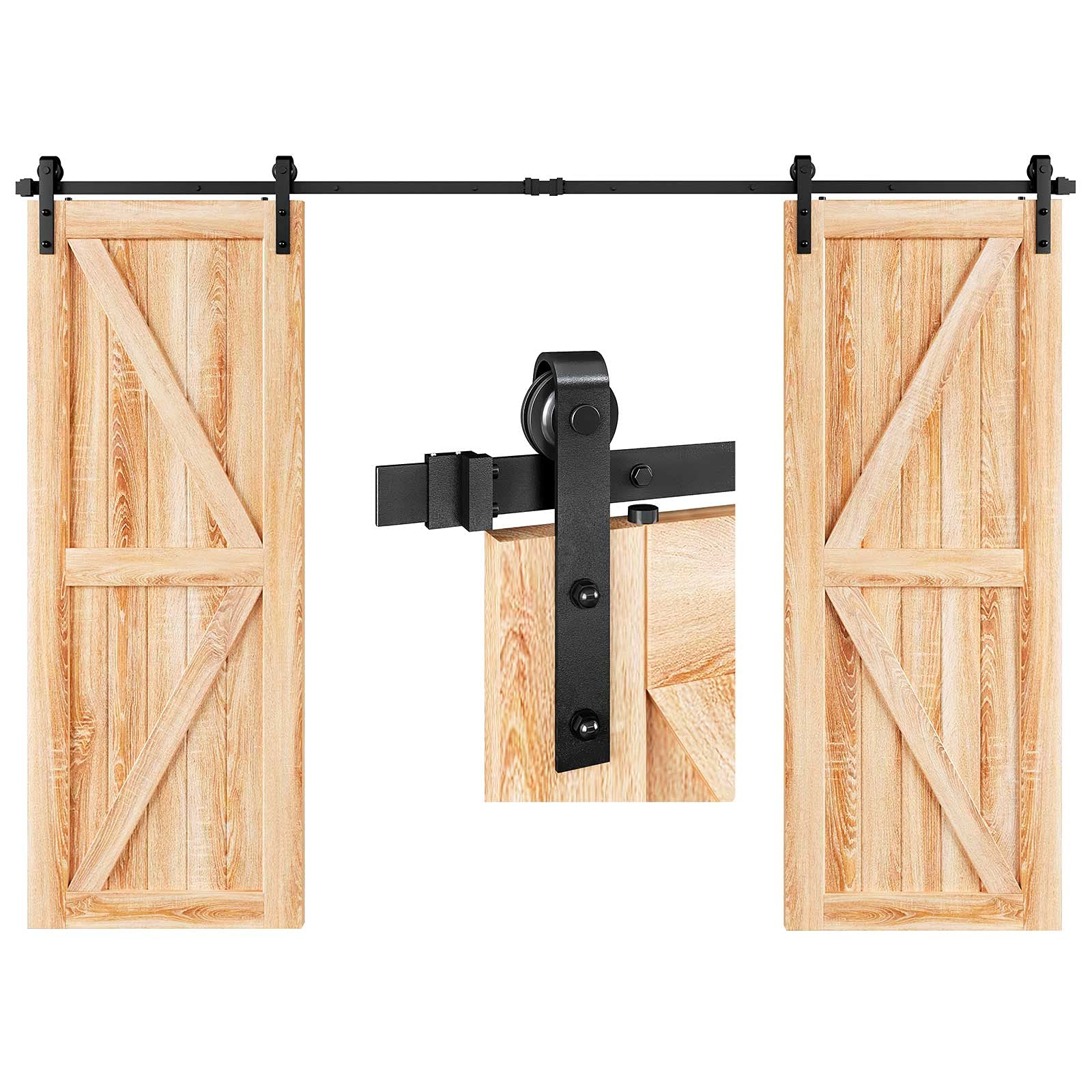 EaseLife 10 FT Heavy Duty Double Door Sliding Barn Door Hardware Track Kit with J Pulley - Smooth & Quiet Operation, Easy Installation (Fits Double 30