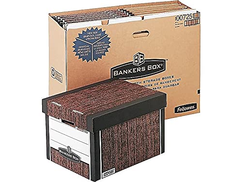 Bankers Box 0072506 R-KIVE Max Storage Box - Letter/Legal Size File Organizer with Locking Lid, Woodgrain Finish (4-Pack) - Perfect for Office Document Storage, Home Organization & File Archiving