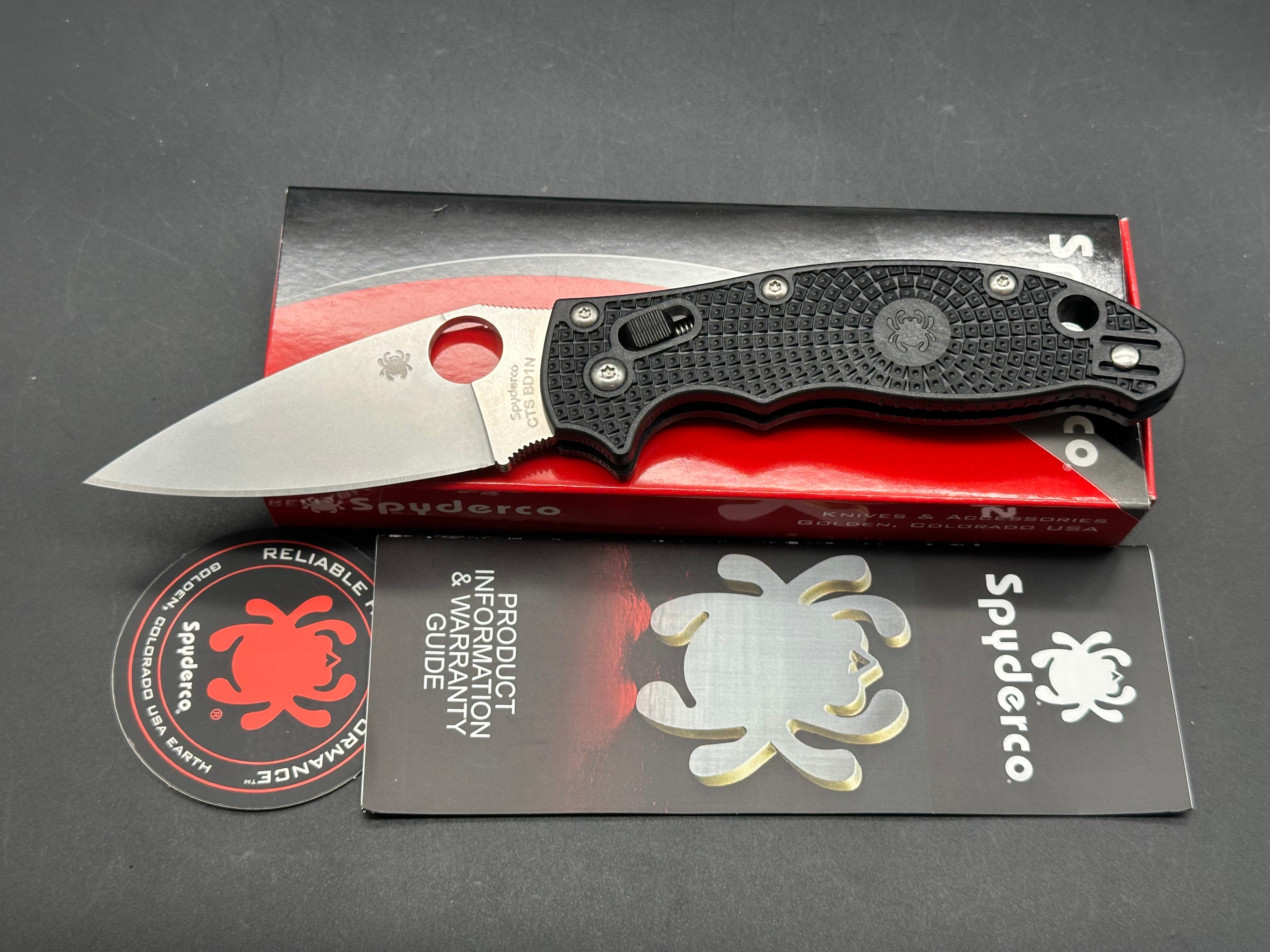 Spyderco Manix 2 Lightweight Folding Knife - CTS BD1N Satin Blade & Black FRCP Handle - EDC, Outdoor, Camping, Hunting Gear