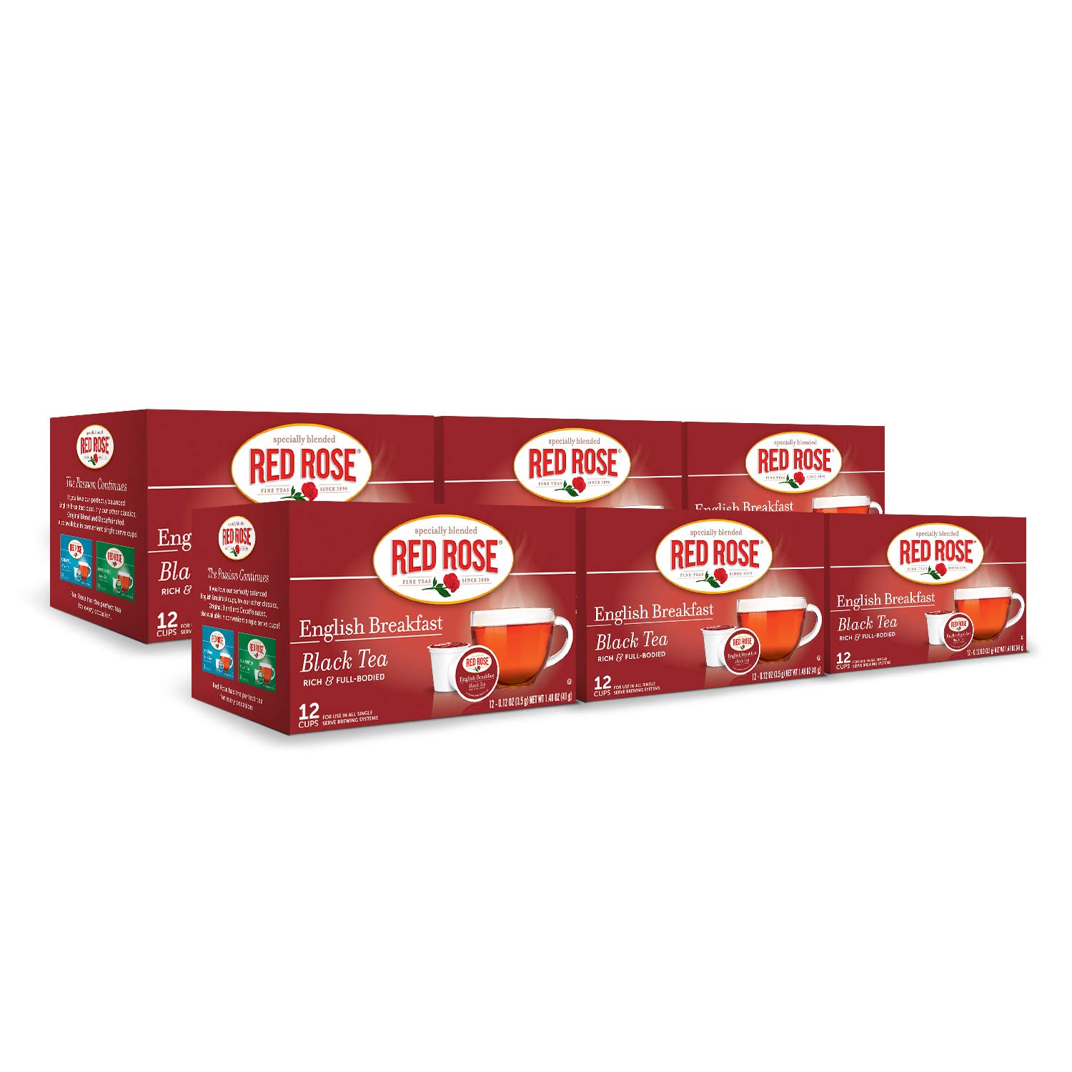 Premium Red Rose Black Tea K-Cup Pods - 72 Count English Breakfast Tea for Keurig Brewers | Perfect for Morning Boost, Afternoon Relaxation & Office Break Refreshment