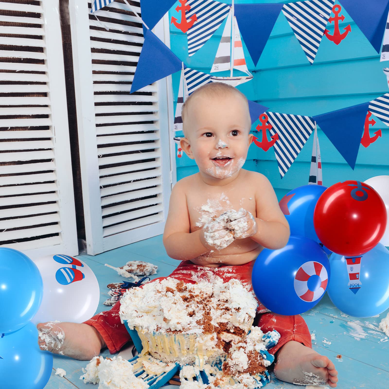 45-Piece Nautical Balloon Set - Anchor & Sailboat Themed Latex Balloons for Kids Birthday, Baby Shower, and Nautical Party Decorations - Perfect for Ocean-Themed Celebrations and Underwater Decor