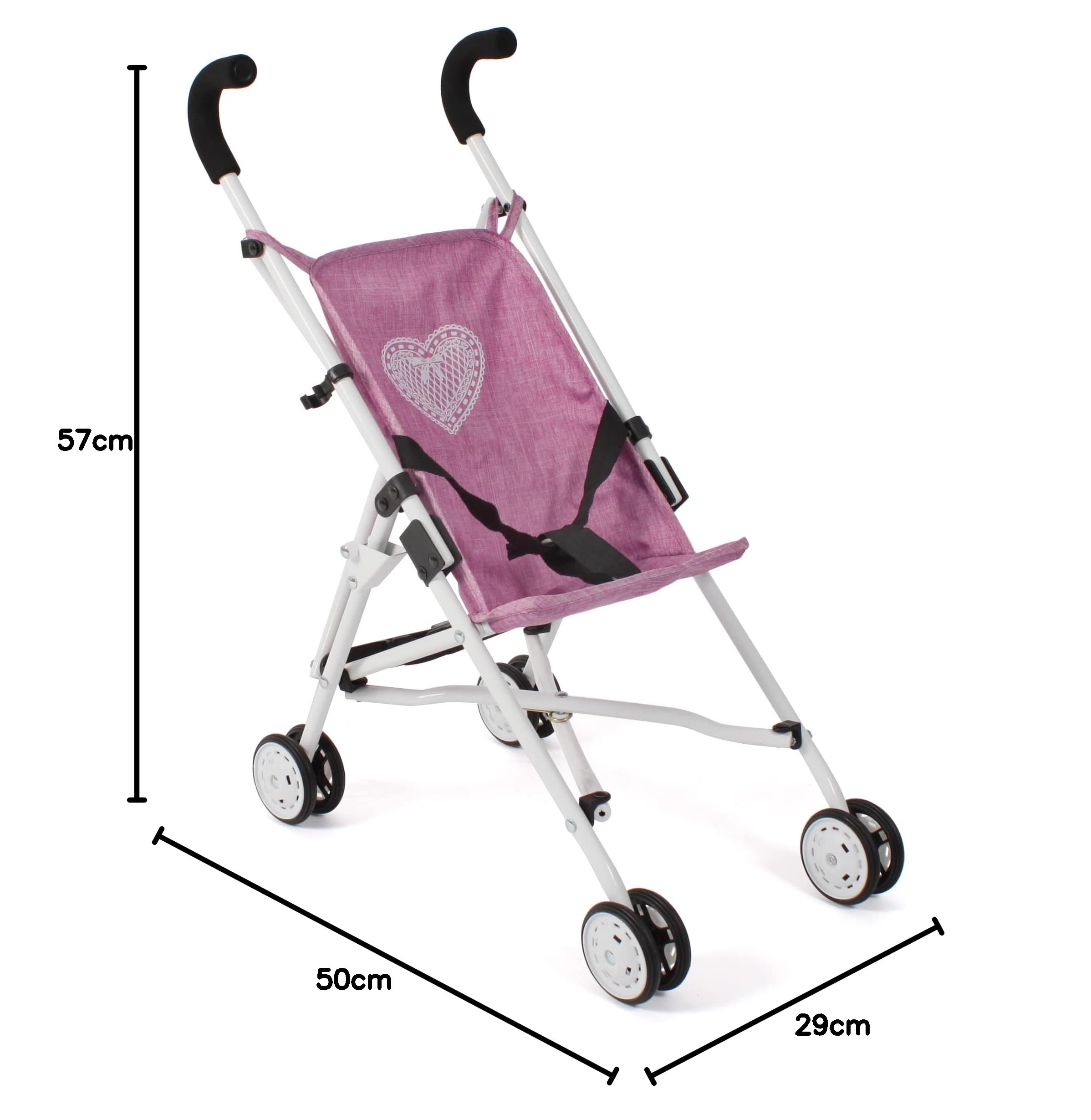 Roma Doll Stroller - Mini Buggy for Baby Dolls in Denim & Rose Pink | Perfect for Pretend Play, Role-Playing, and Outdoor Walks with Toddlers