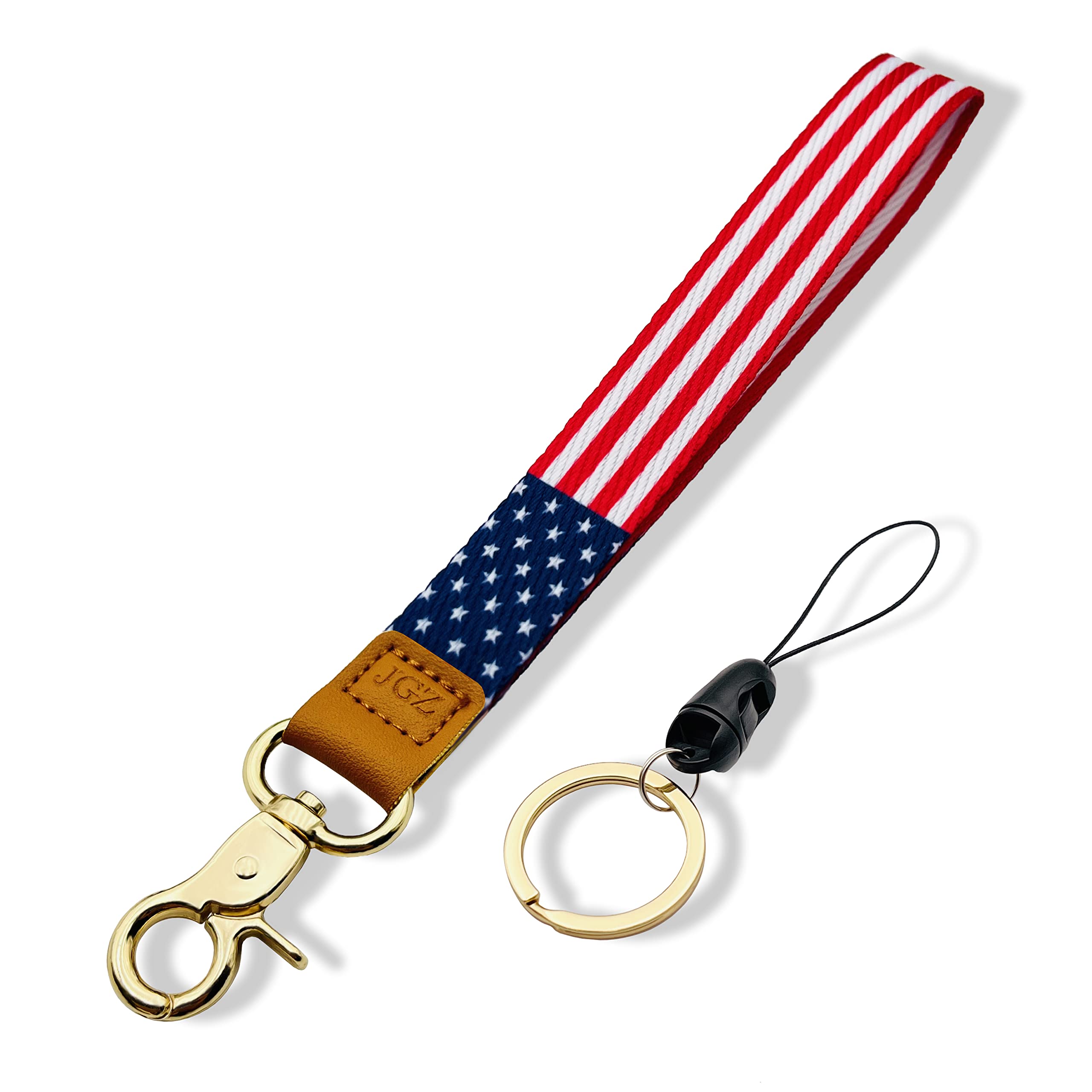 Women's Wristlet Keychain with Lanyard - Red & Blue Striped Phone Holder, Wallet Strap, Car Key Organizer for Purse & Everyday Use