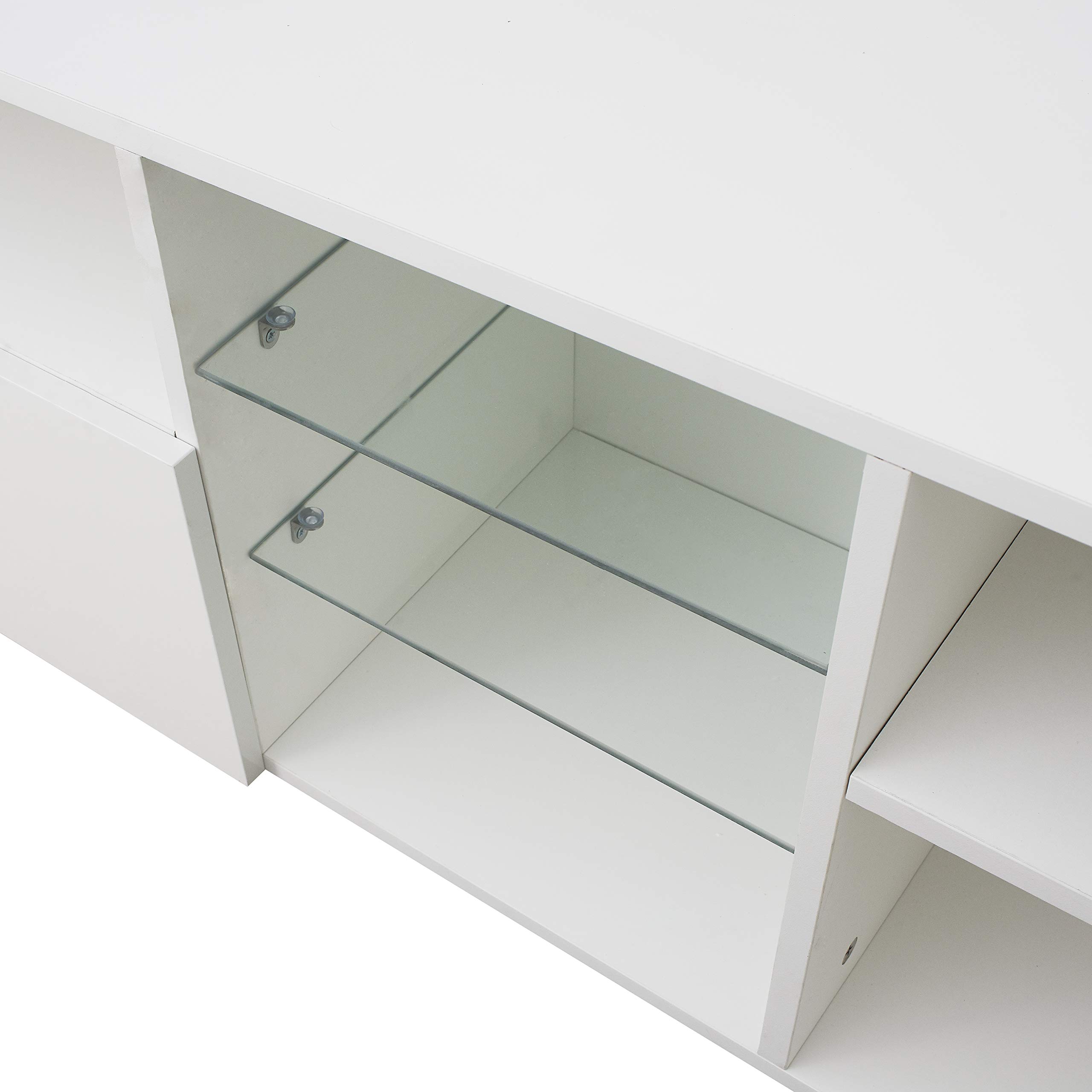 55 Inch TV Stand with LED Lights & Storage - Modern Entertainment Center with 2 Drawers, Living Room TV Console Table for Flat Screen TVs - Perfect for Home Theater & Gaming Setup (White)