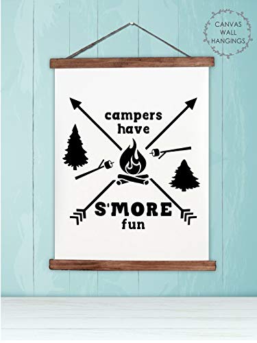 Wood & Canvas Wall Hanging Art - 'Campers Have S'More Fun' RV Camper Decor 19x24 Inch - Perfect for RV, Cabin & Outdoor Enthusiast Gifts