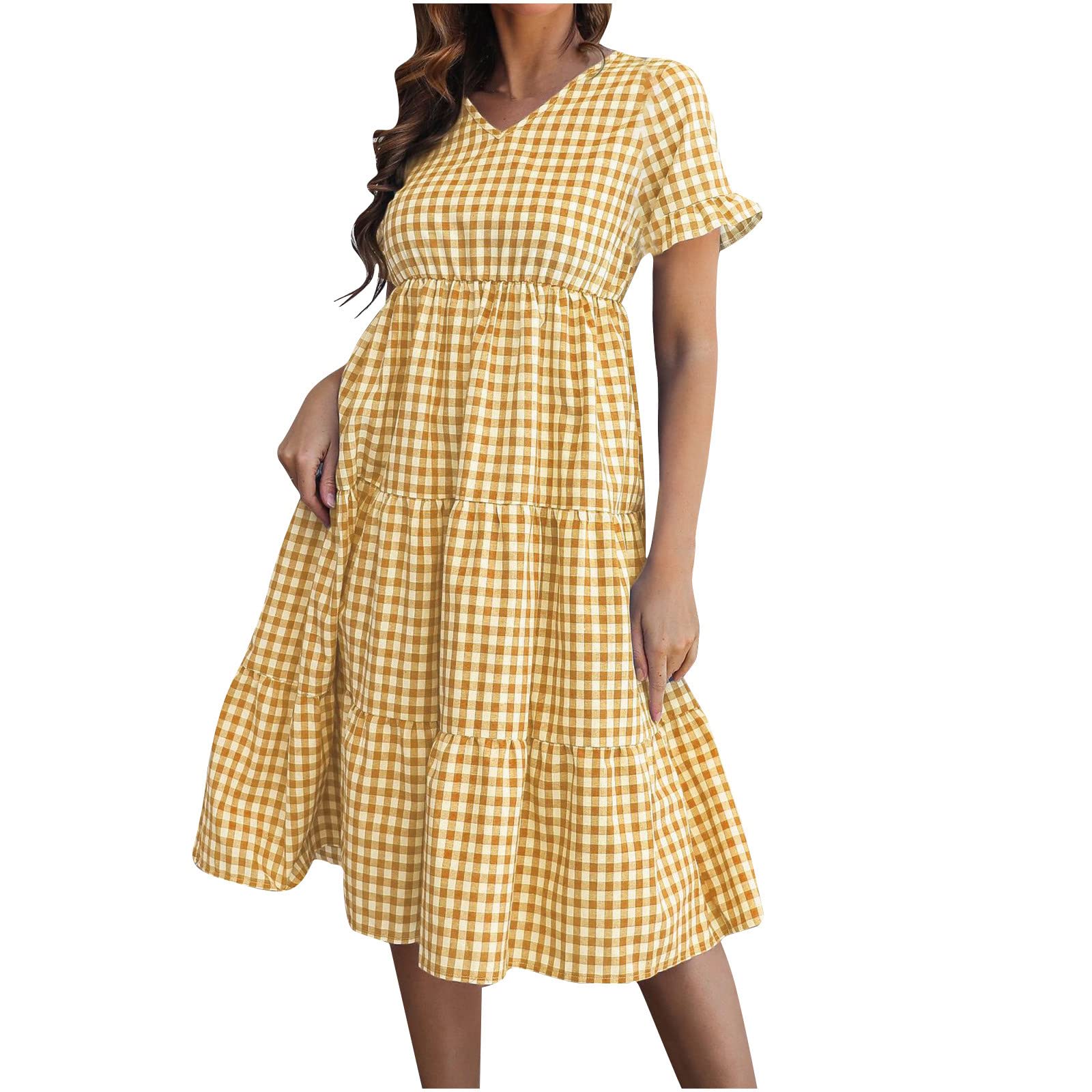 2022 Women's Summer Dresses - Sexy Casual Short Sleeve Pleated Maxi Dress with Pockets & Floral Print | Perfect for Beach Vacations, Date Nights & Outdoor Parties