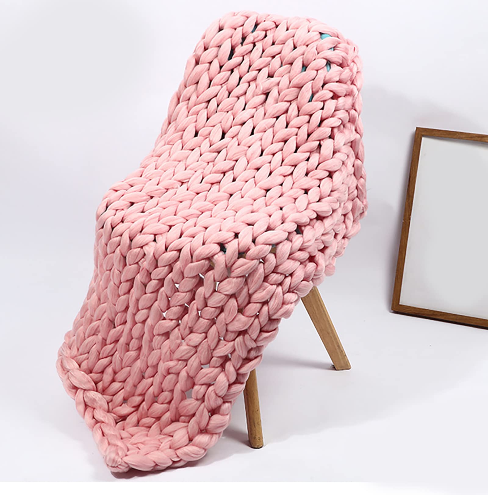 Chunky Knit Blanket - Extra Warm & Cozy Handmade Wool Throw Blanket for Couch, Bed, Sofa - Soft Knitted Bedspread for Home Decor (Pink, 80x100cm) - Perfect for Winter Nights, Living Room Lounging & Gift Giving
